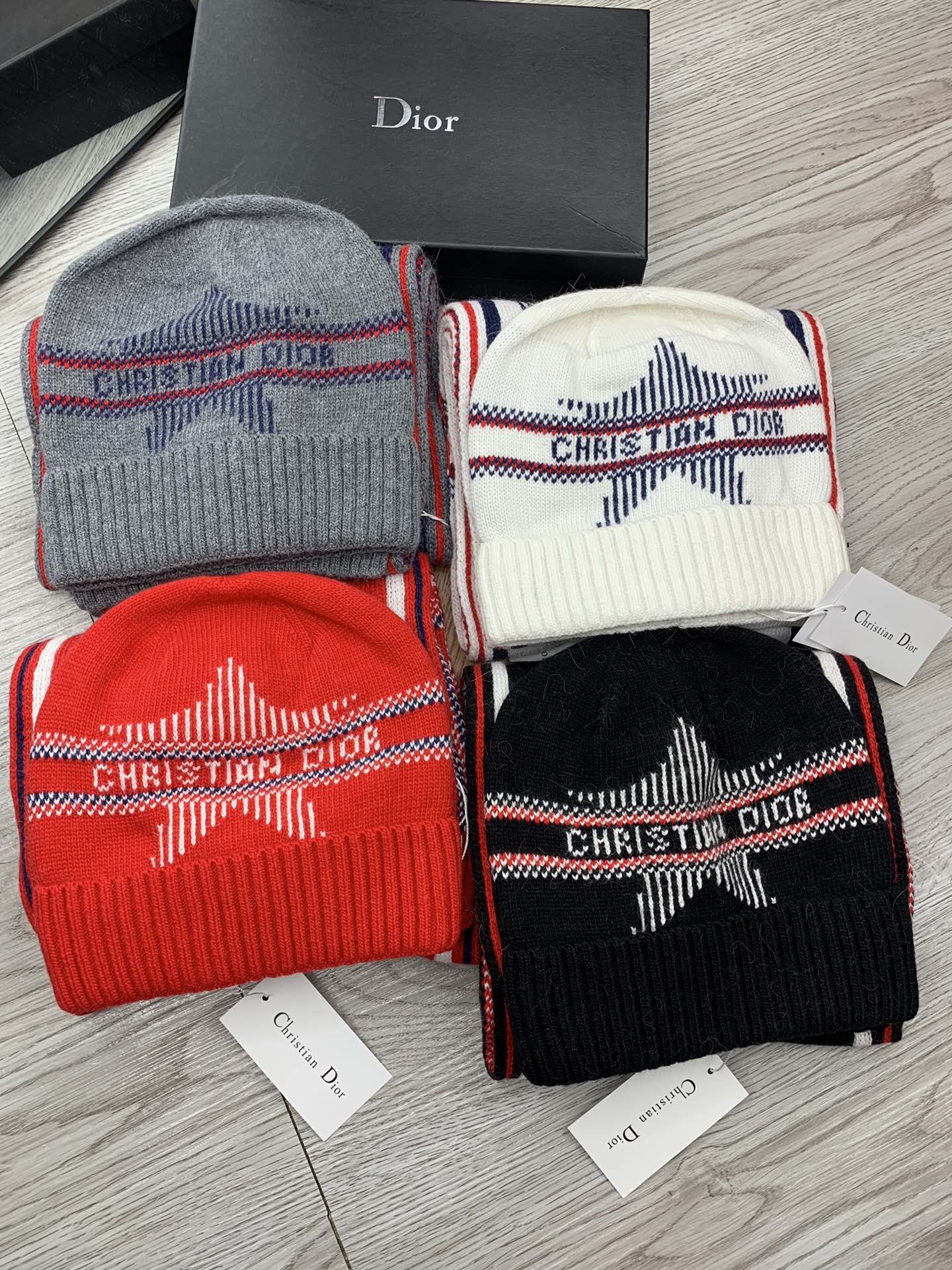 Star jacquard scarf and hat set