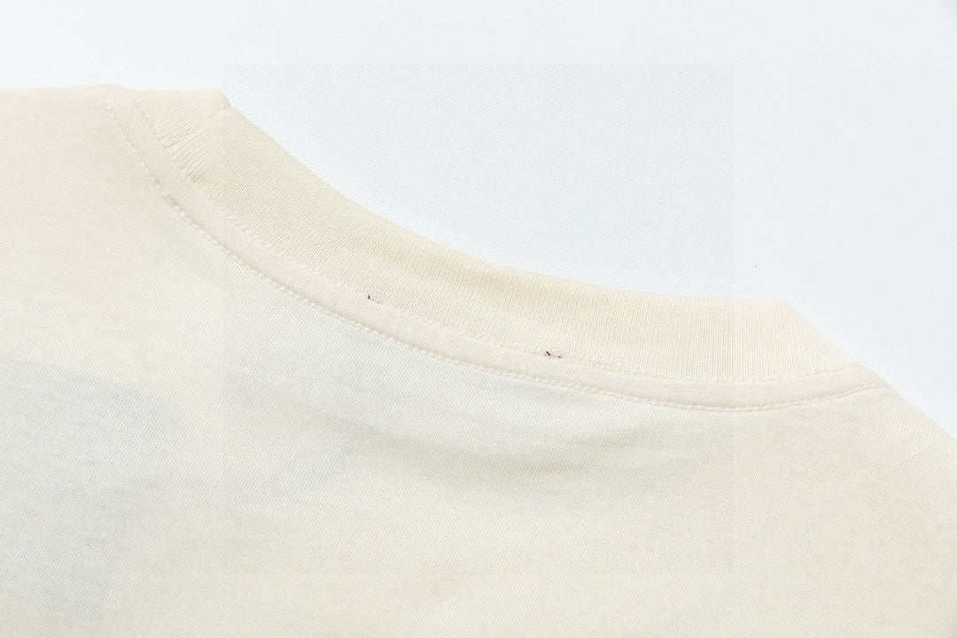 Double-sided embroidered round neck cotton T-shirt