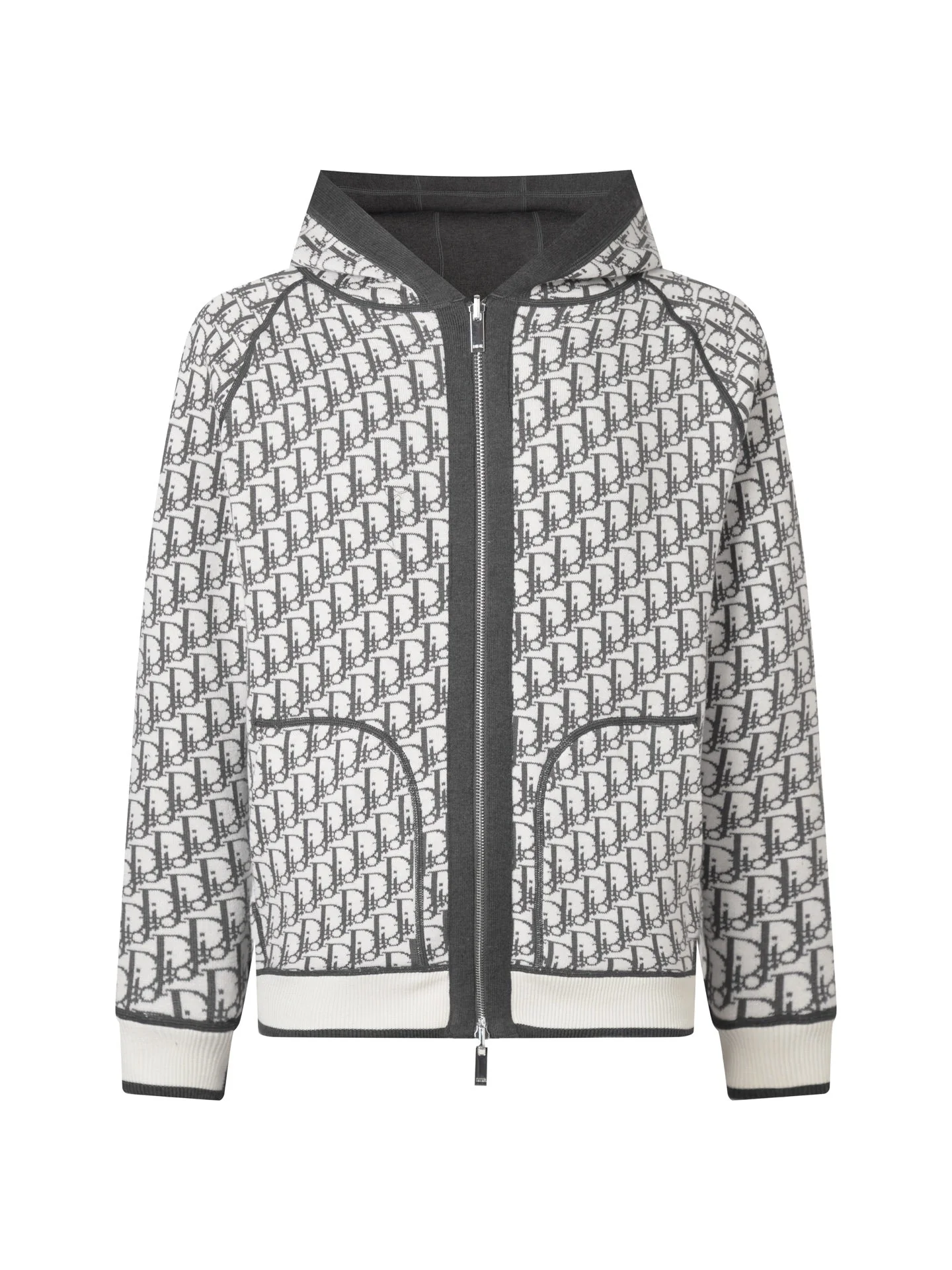 Reversible embossed cashmere hooded jacket