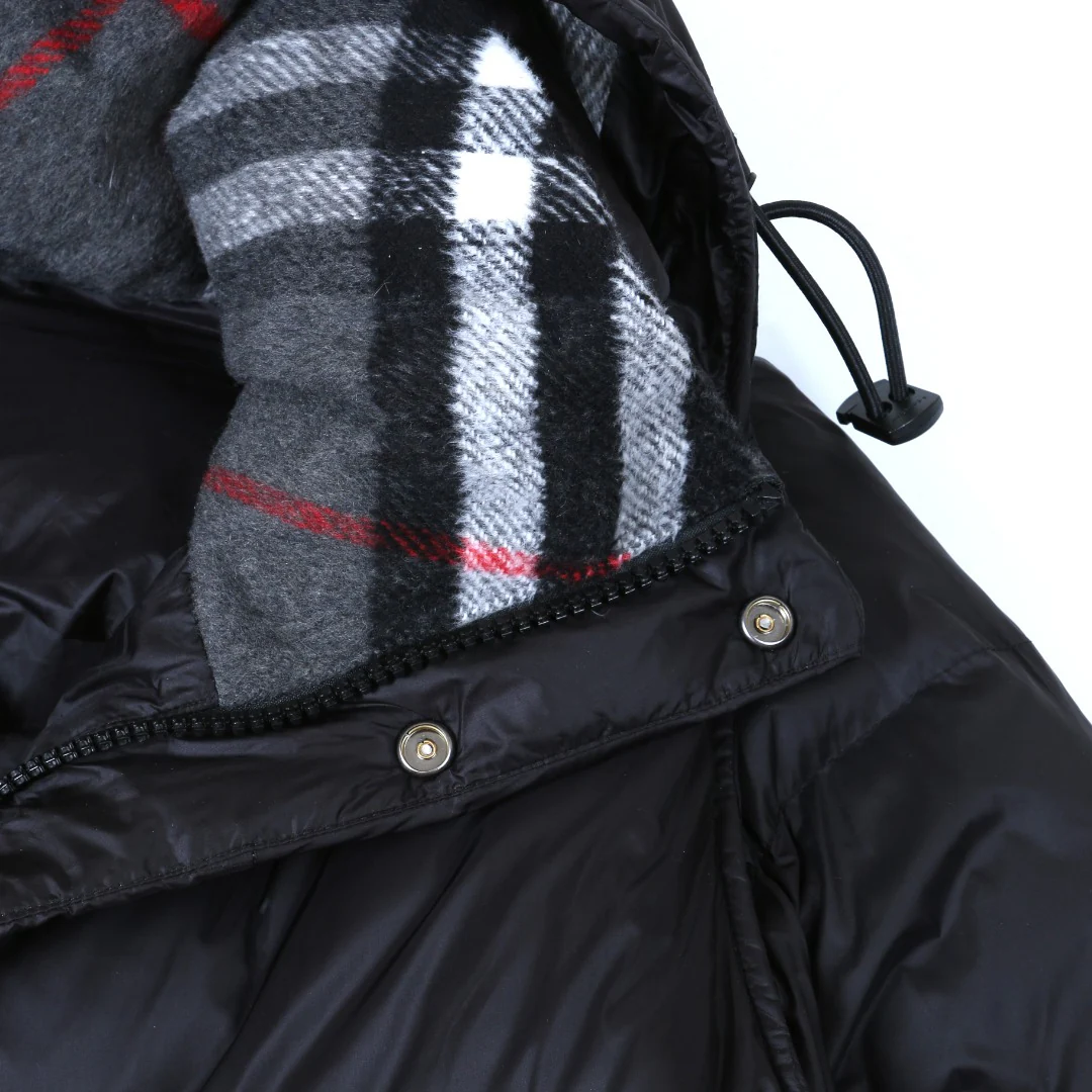 Check hooded down jacket