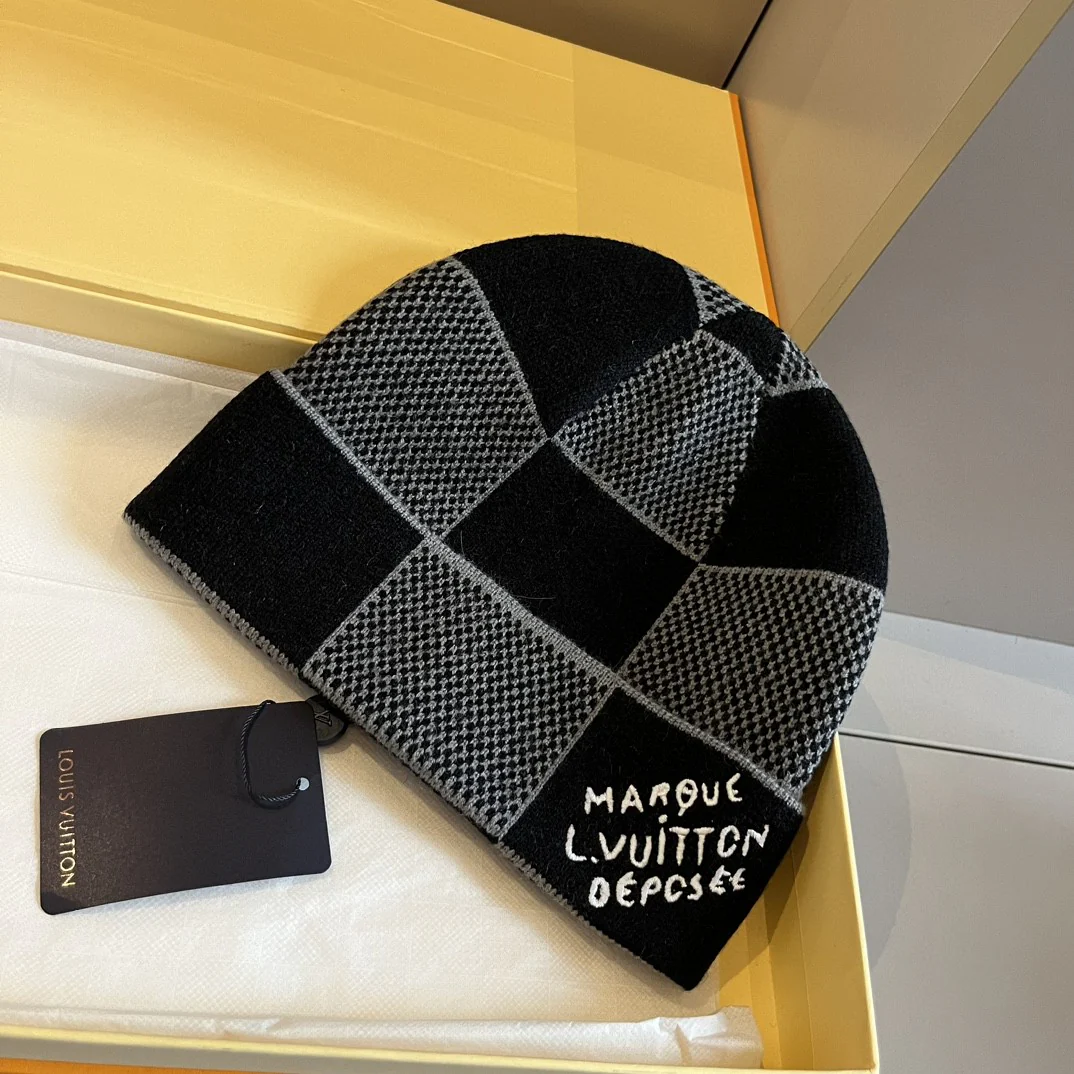 Checkerboard jacquard knit hat