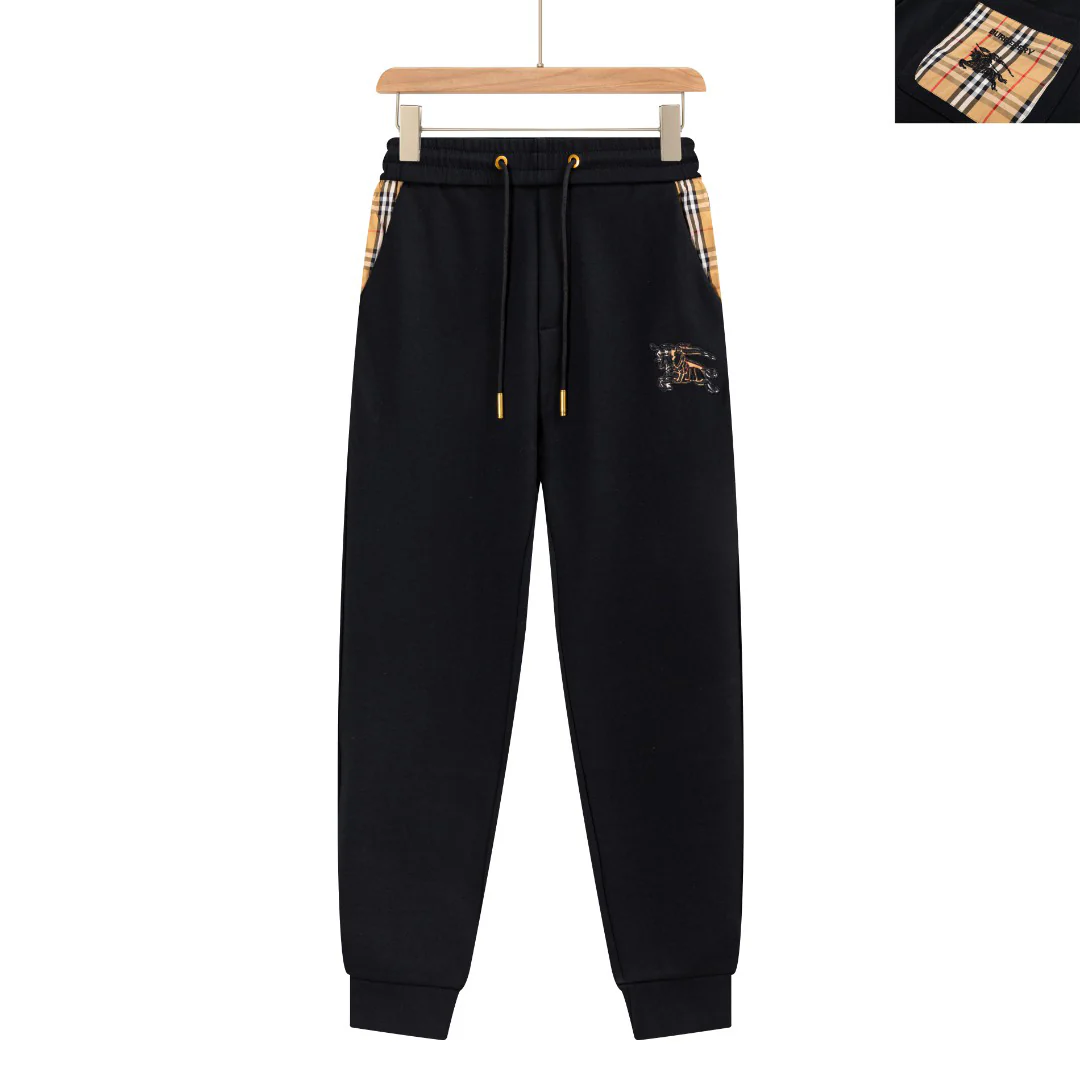 Check embroidered cotton drawstring trousers