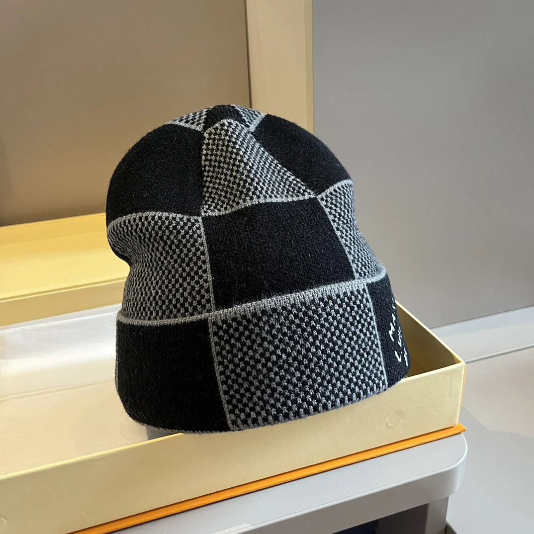Checkerboard jacquard knit hat