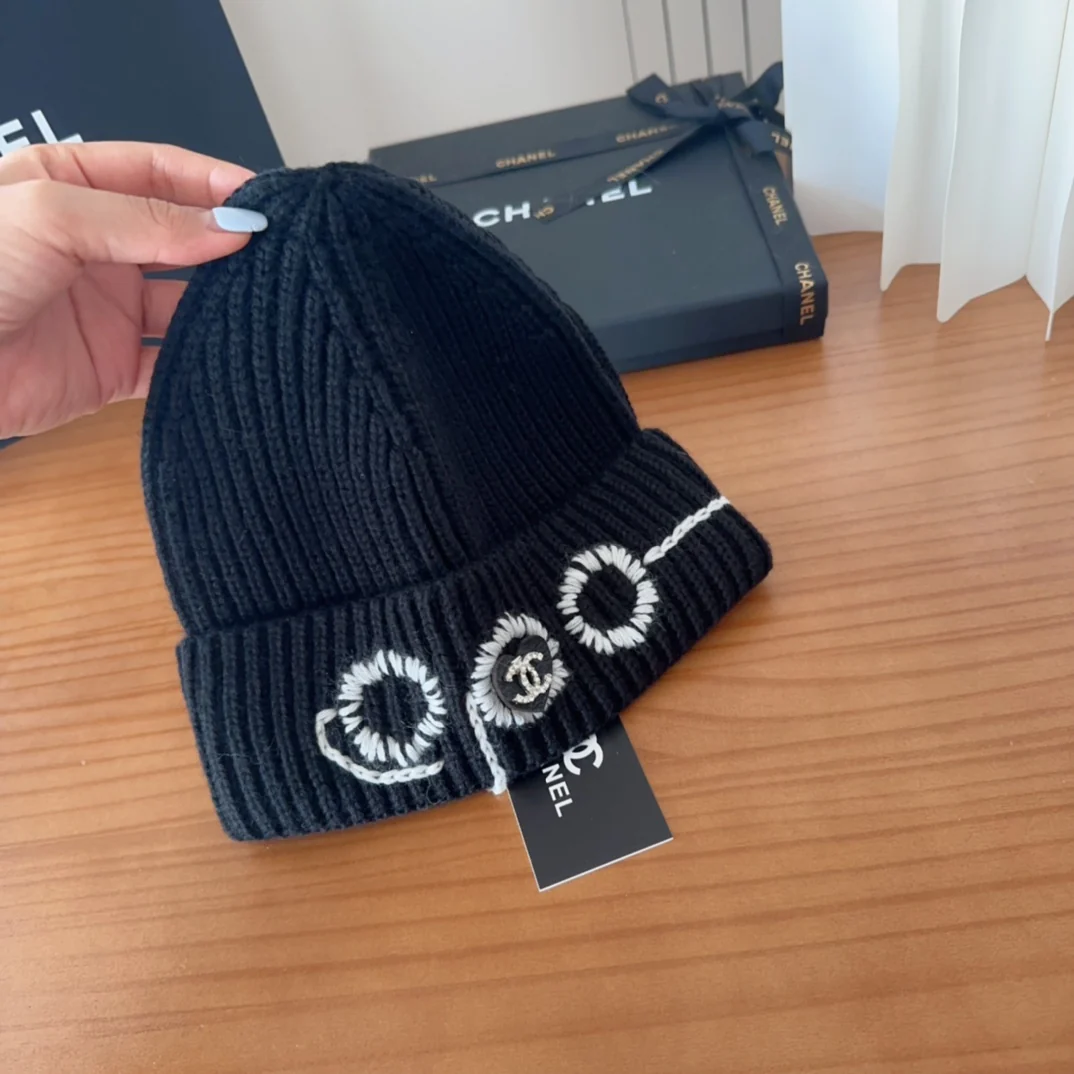 Hand-embroidered wool knitted Beanie