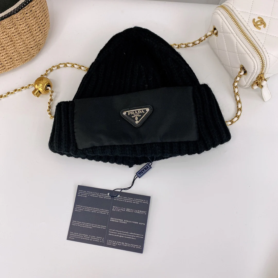 Nylon-paneled wool knit hat