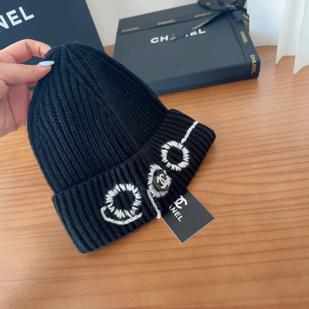 Hand-embroidered wool knitted Beanie