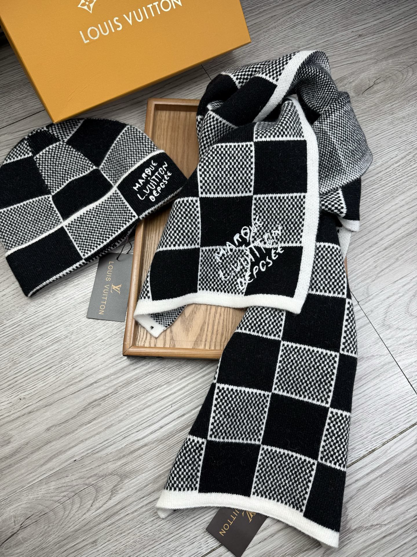 Checkerboard scarf and hat set