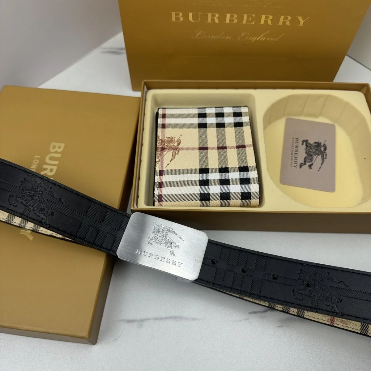 Square plaid belt + wallet gift box