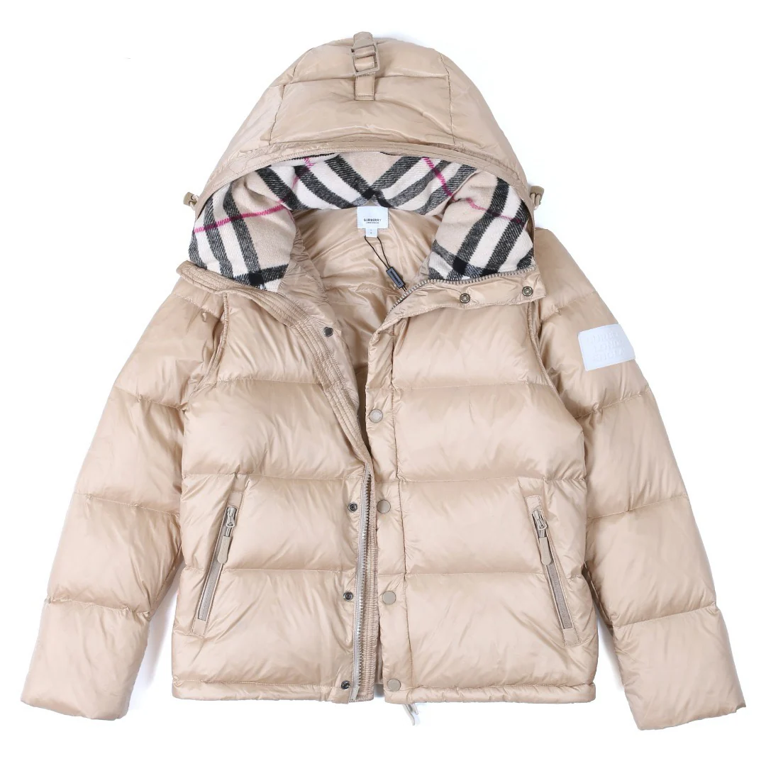 Check hooded down jacket