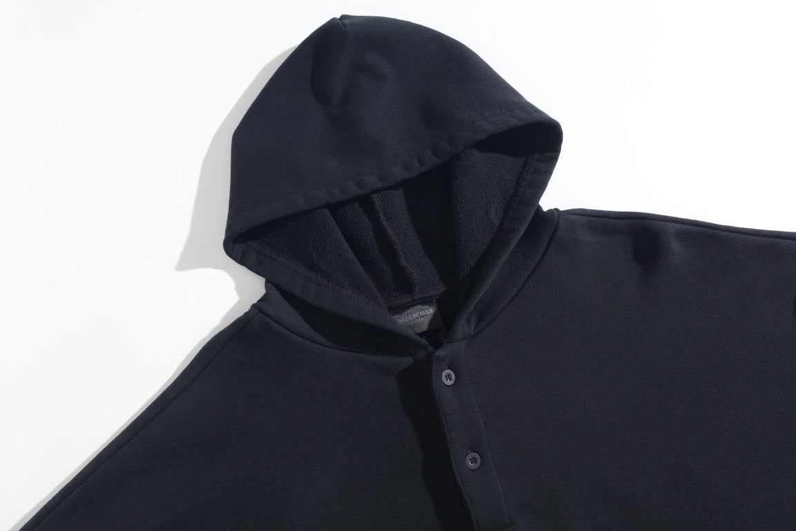 Letter Button Hooded Sweatshirt