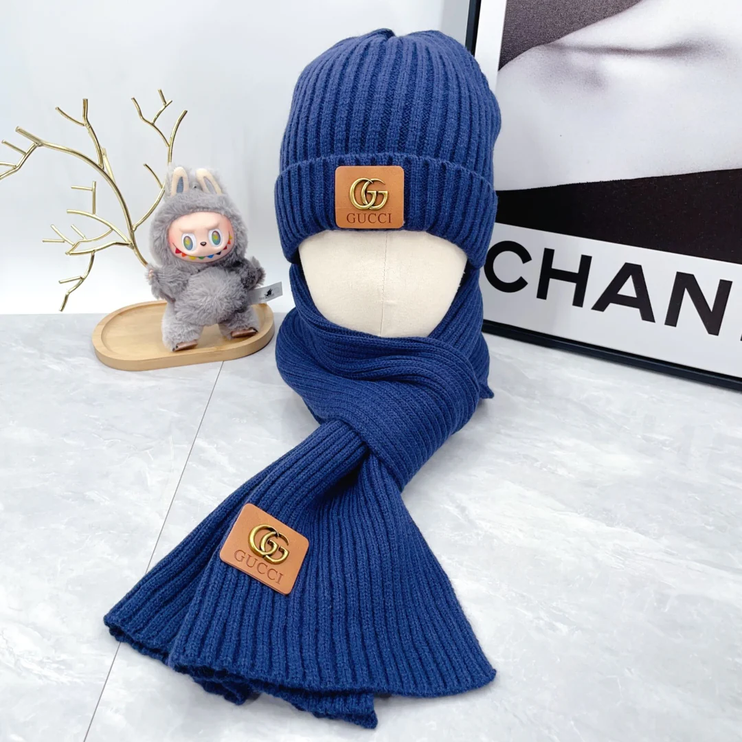 Metal Letters knitted scarf hat gloves set