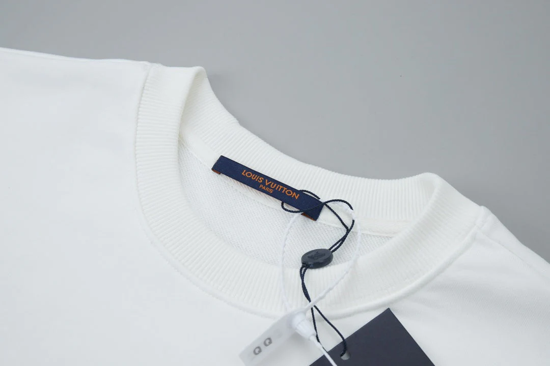 Double-sided embroidered cotton crew neck sweatshirt