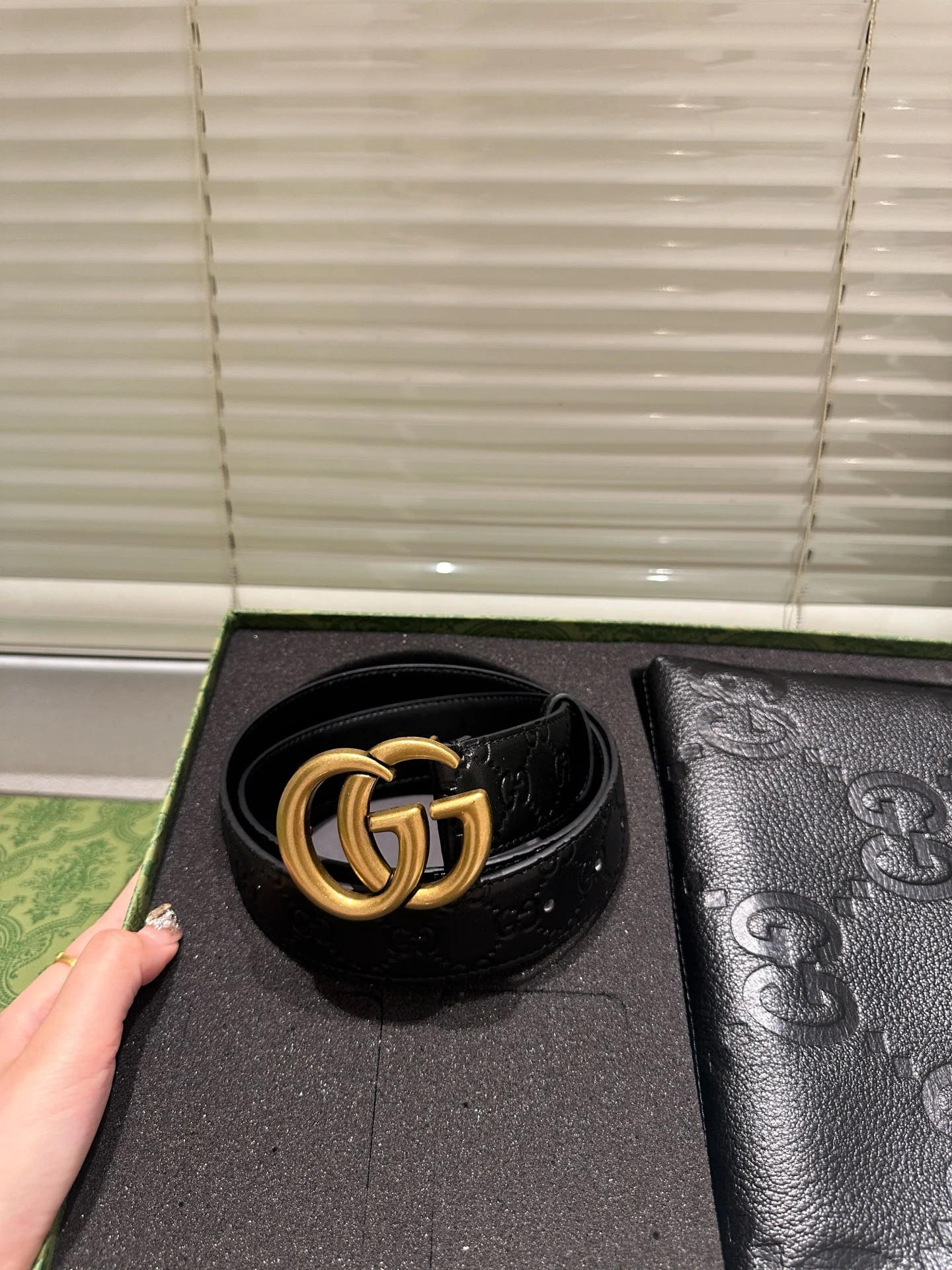 Black Embossed Clutch + Belt Gift Box