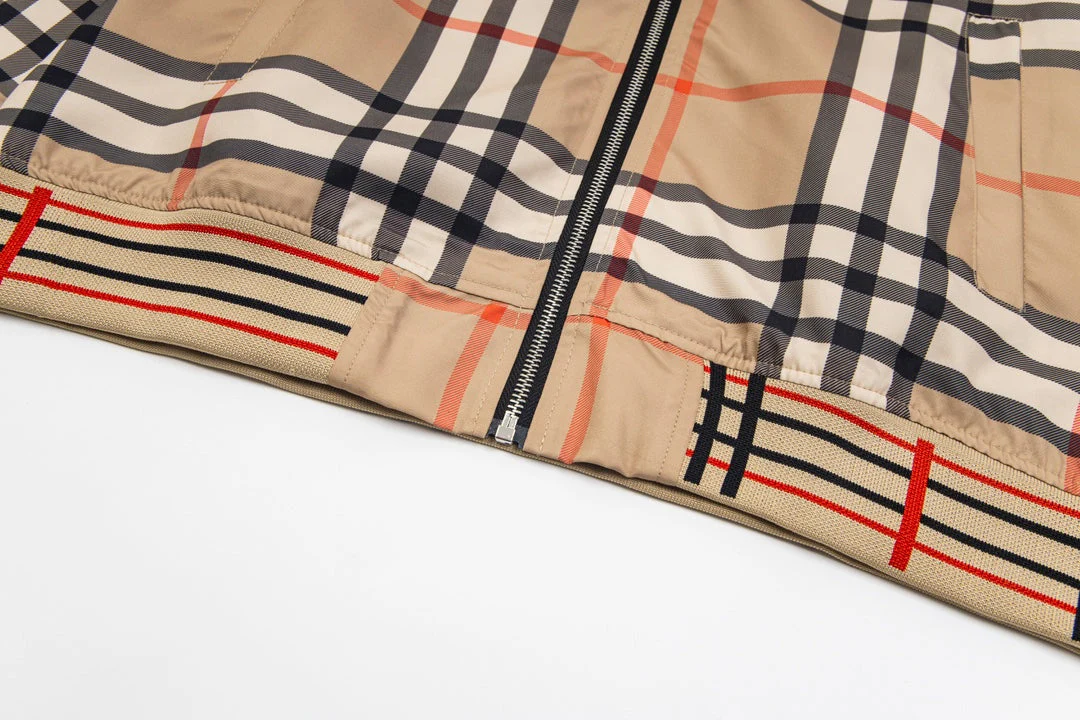 Plaid colorblock zip-up jacket