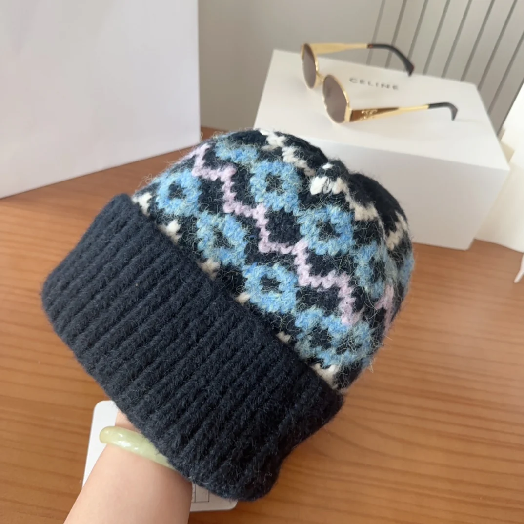 Patterned Wool Knit Beanie