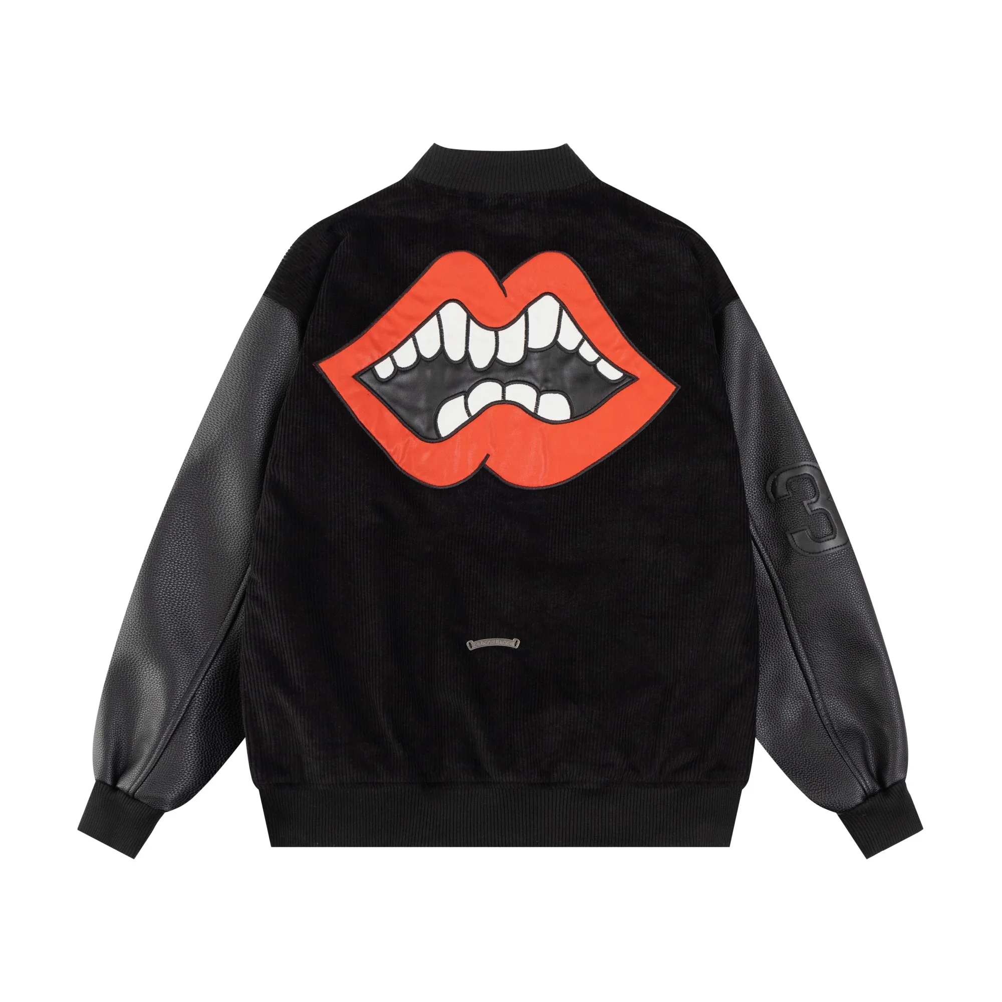 Embroidered leather baseball jacket