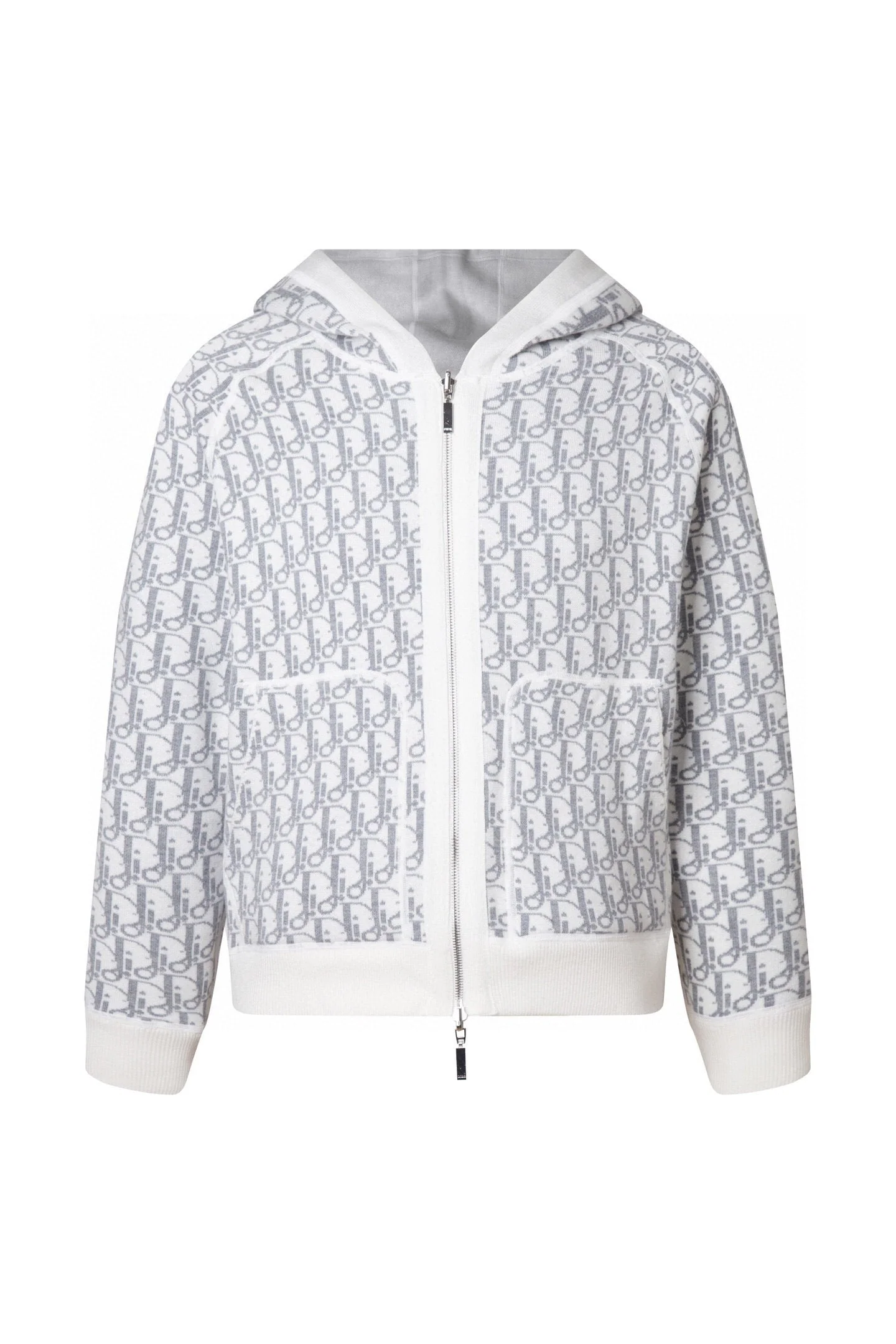 Reversible embossed cashmere hooded jacket
