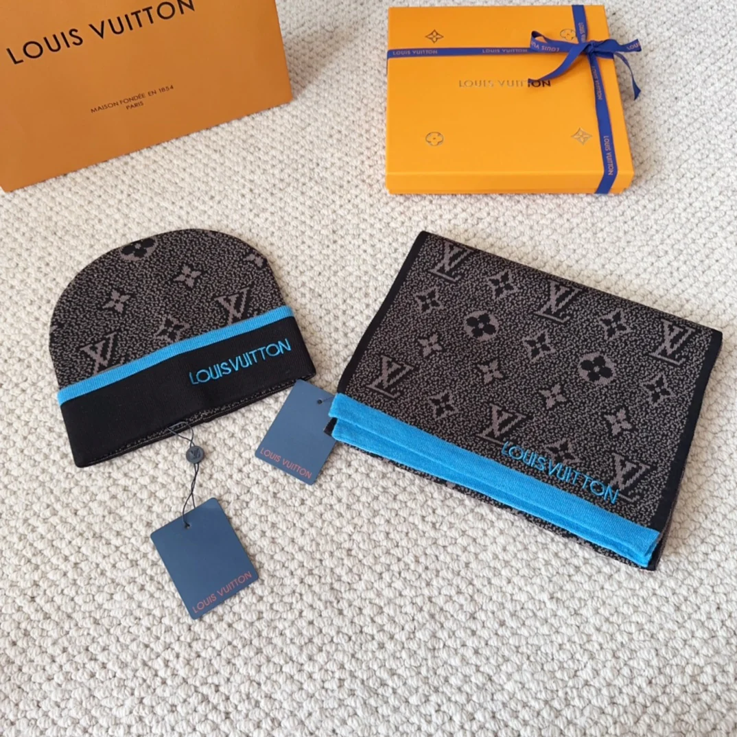 Jacquard cashmere scarf and hat set