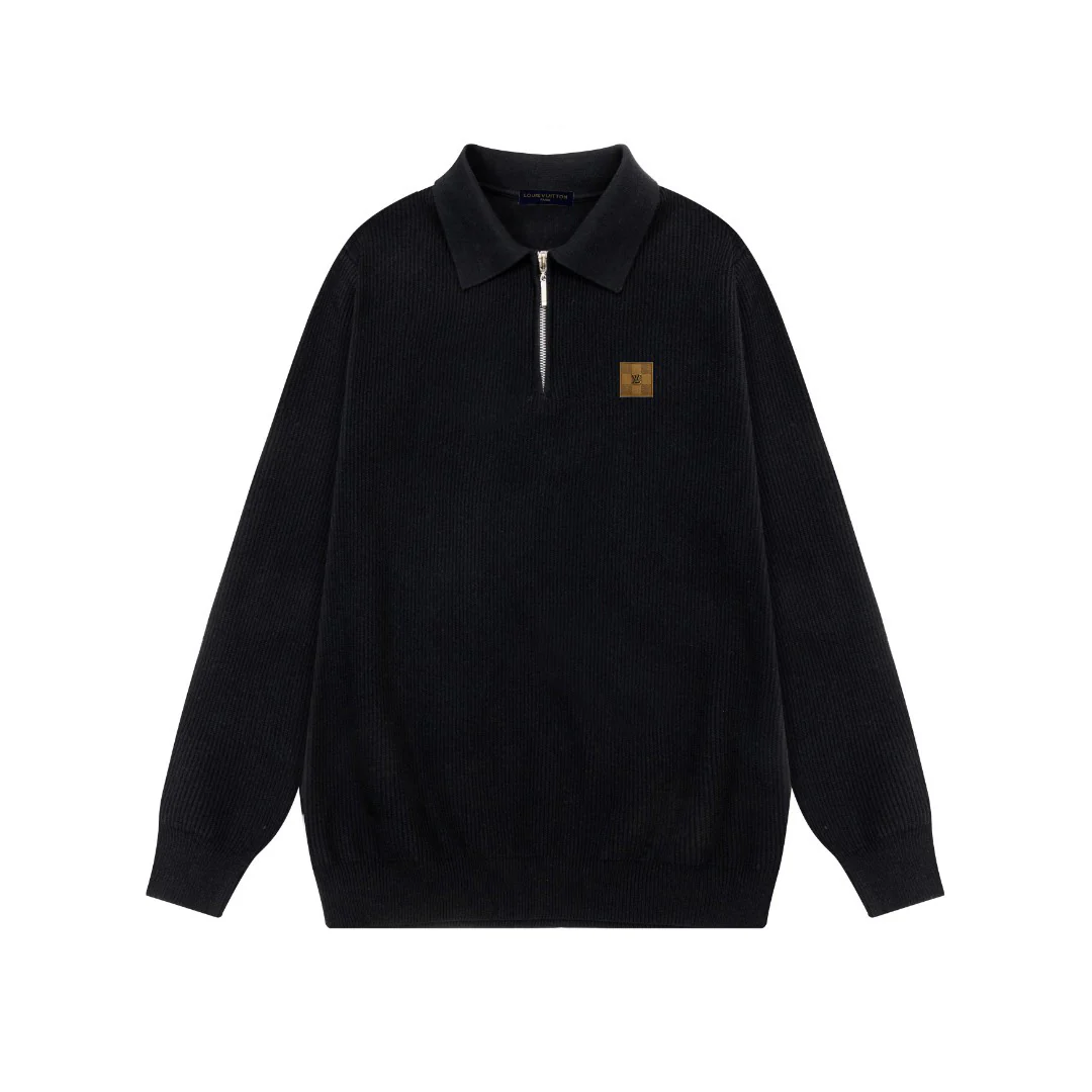 Knitted jacquard polo cashmere sweater