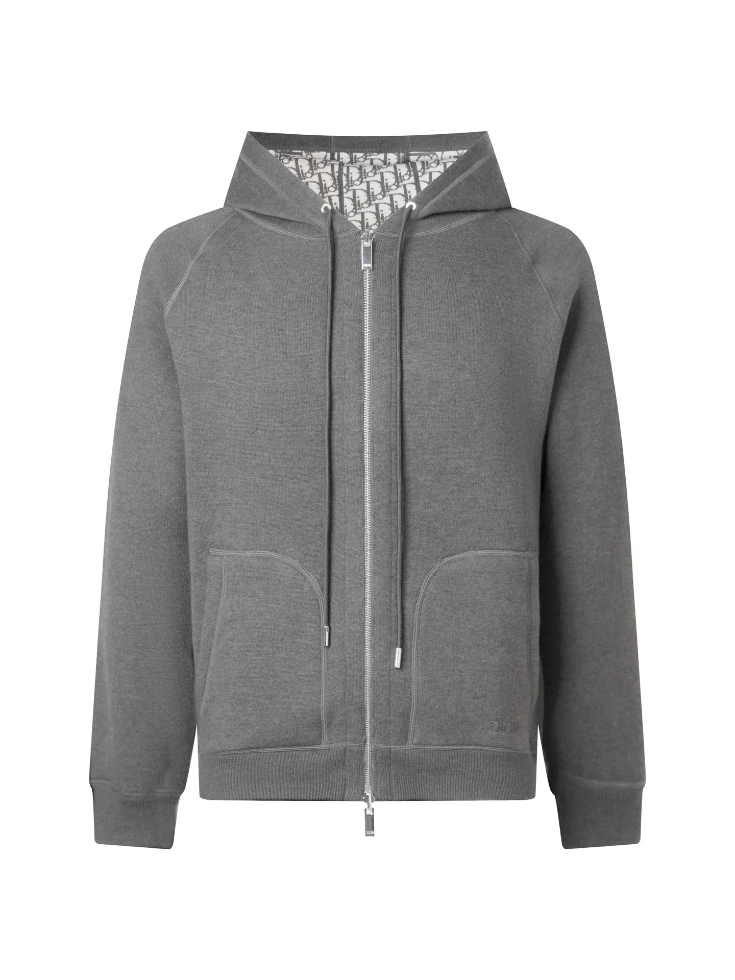 Reversible embossed cashmere hooded jacket