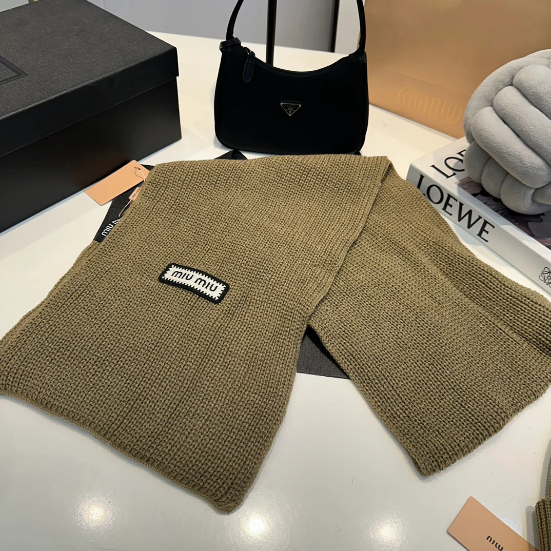 Embroidered knitted scarf hat gloves set