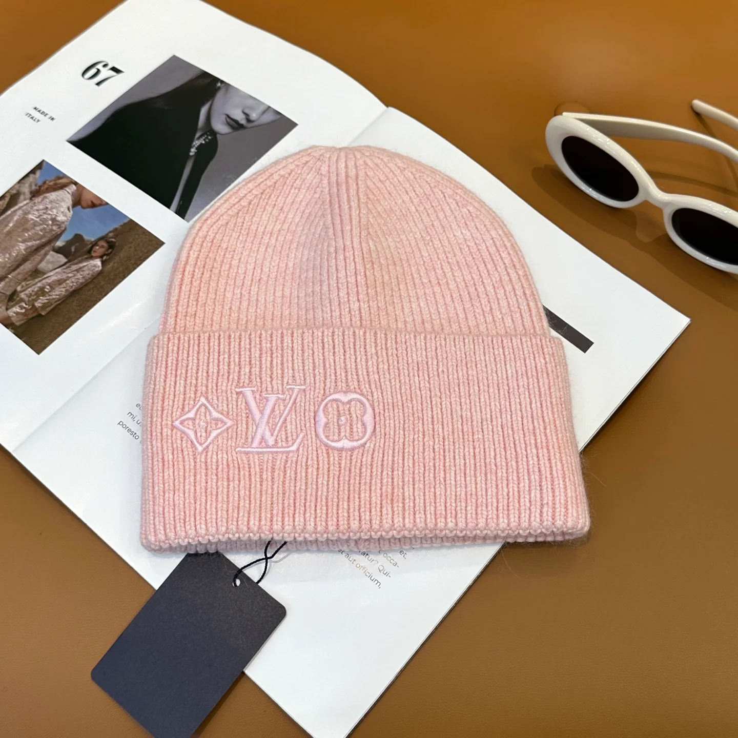 Floral embroidered knitted beanie