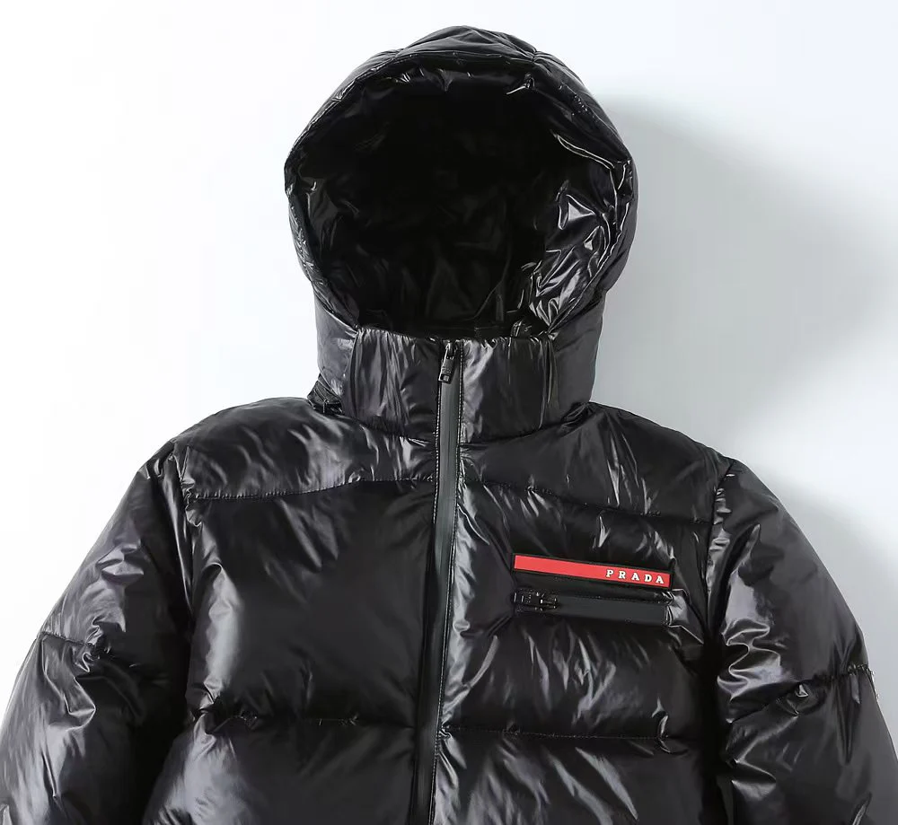 Silicone label hooded down jacket