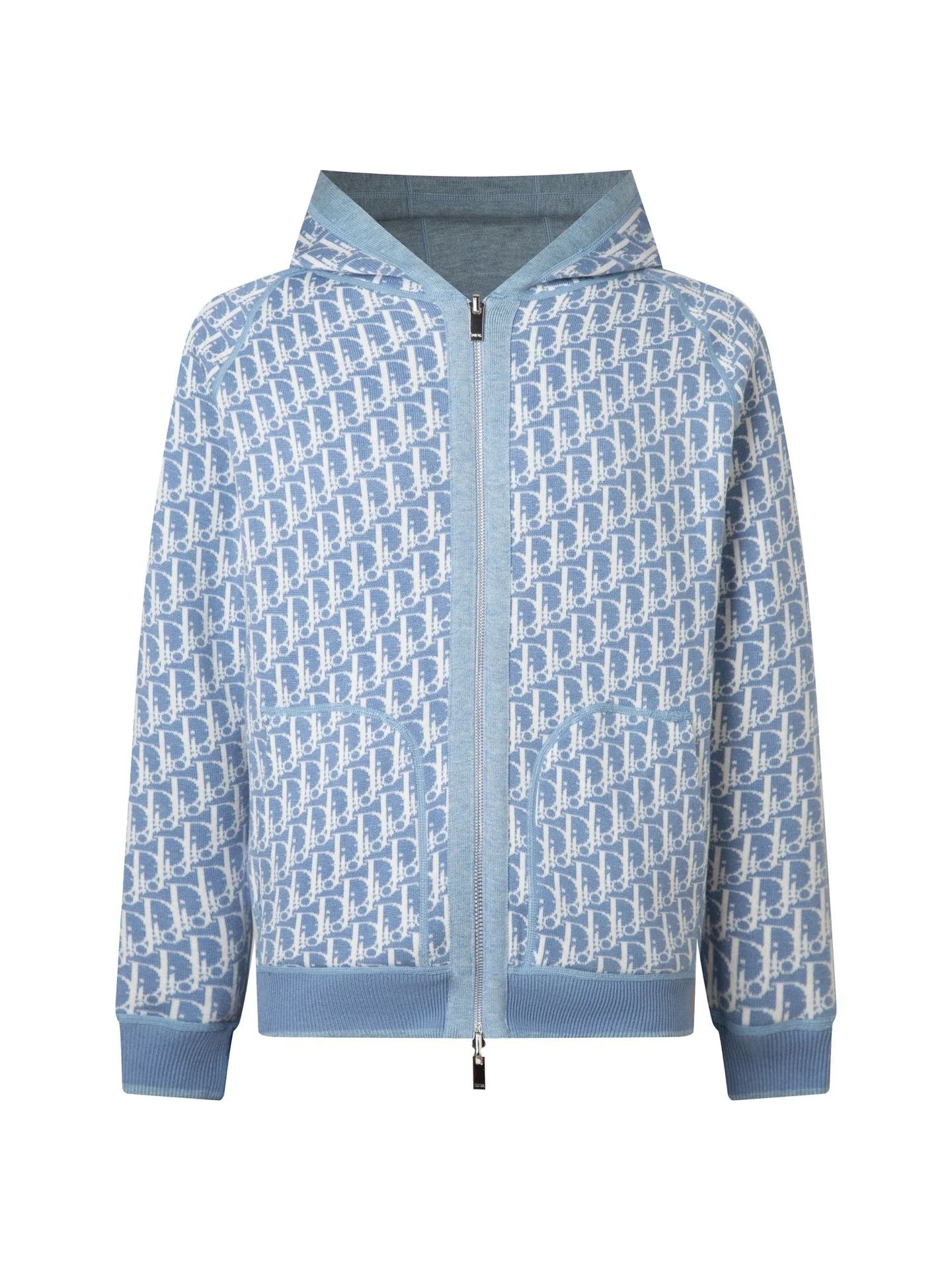 Reversible embossed cashmere hooded jacket