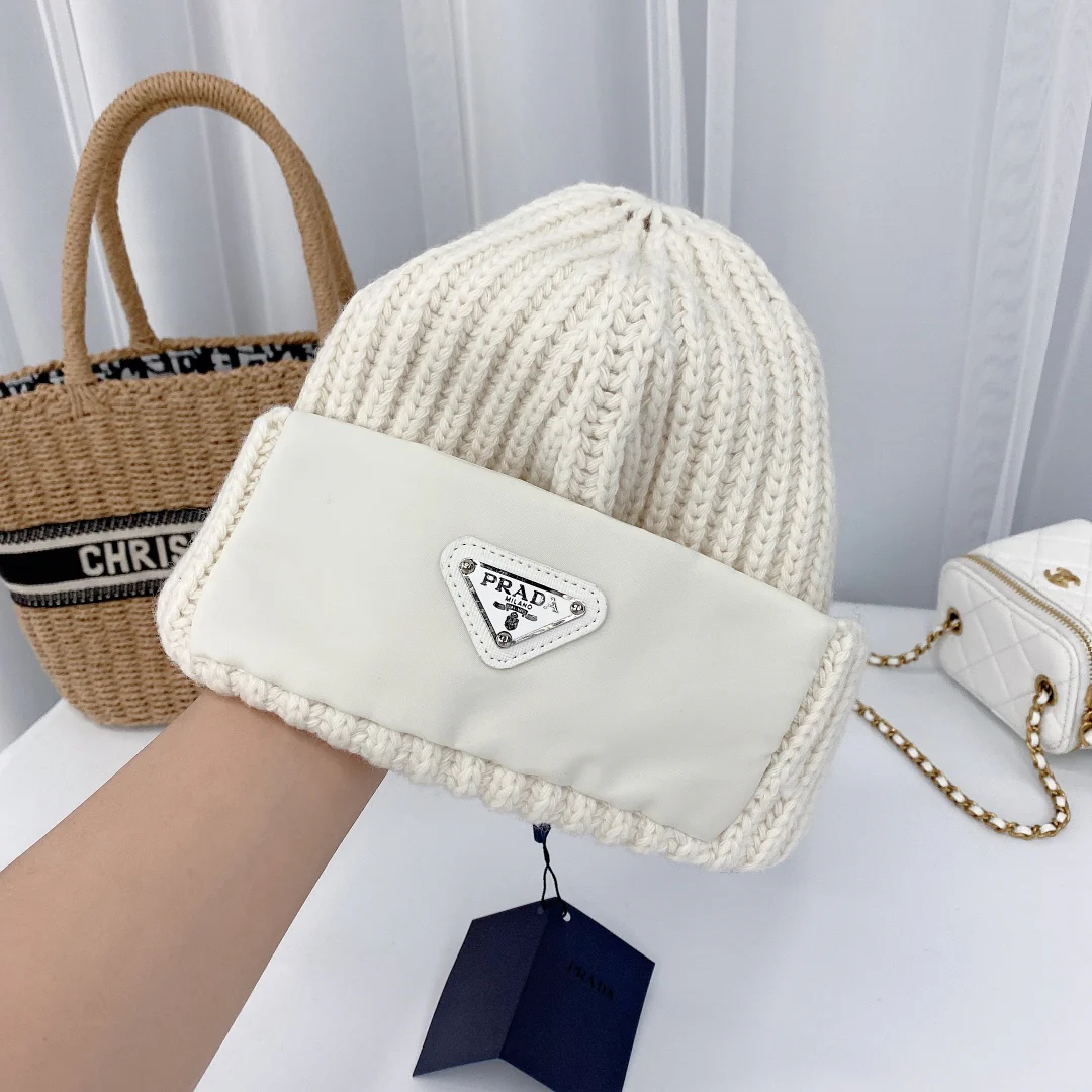 Nylon-paneled wool knit hat