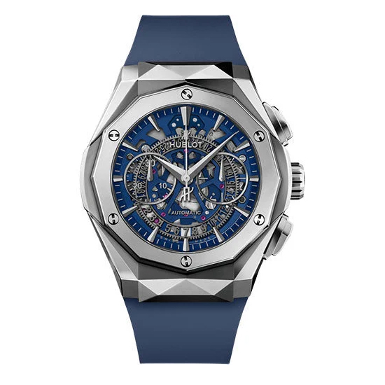 Hublot Classic Fusion Aerofusion Chronograph Orlinski Titanium Blue Watch - 45 mm - Sapphire Crystal Dial - Blue Smooth Rubber Strap Limited Edition of 200-525.NX.5170.RX.ORL21