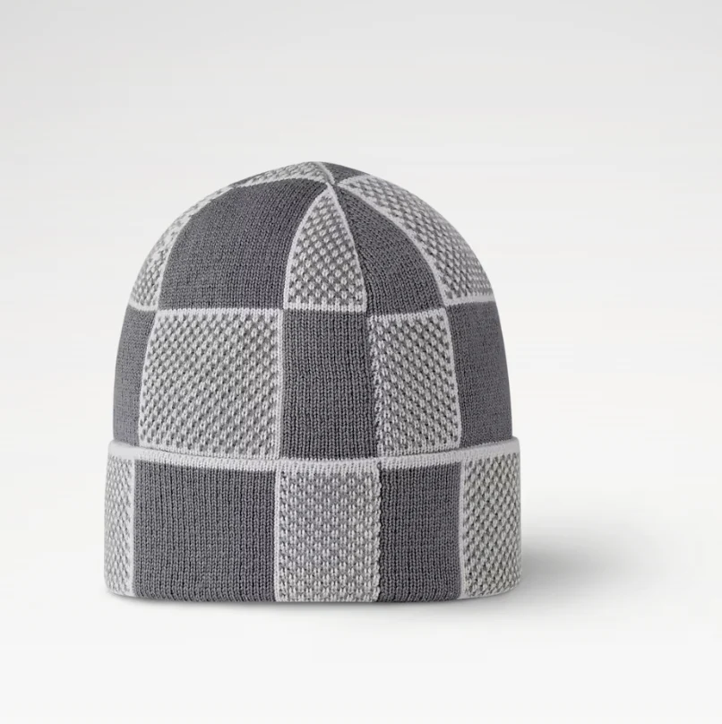 Checkerboard jacquard knit hat