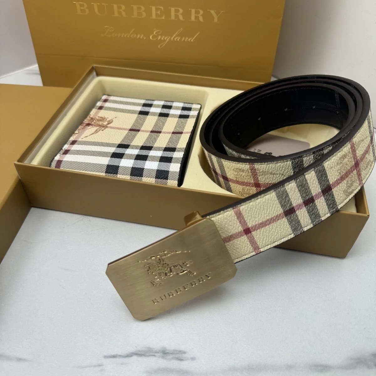 Square plaid belt + wallet gift box