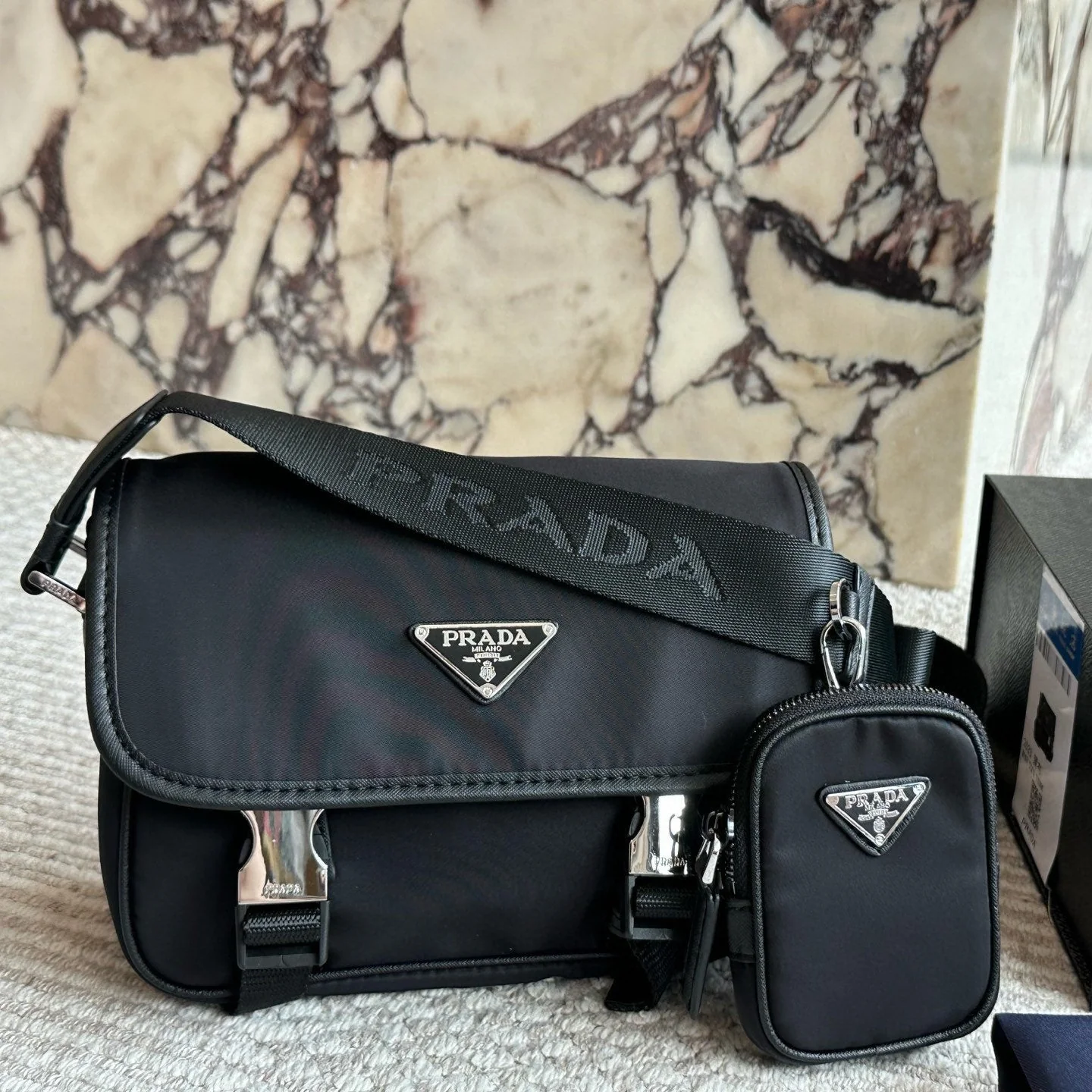 Black Nylon Men's Messenger Bag