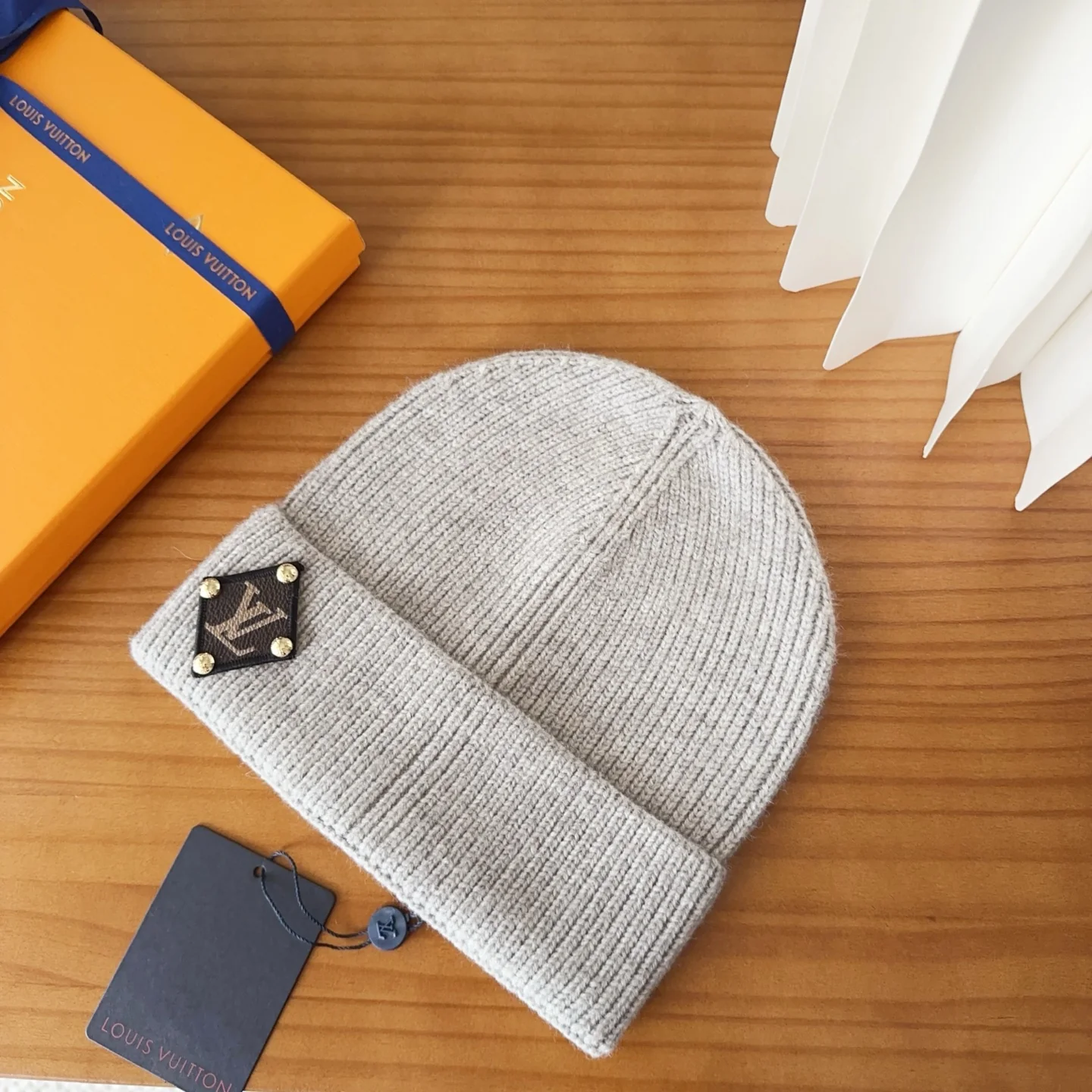 Leather Printed Cashmere Knitted Beanie