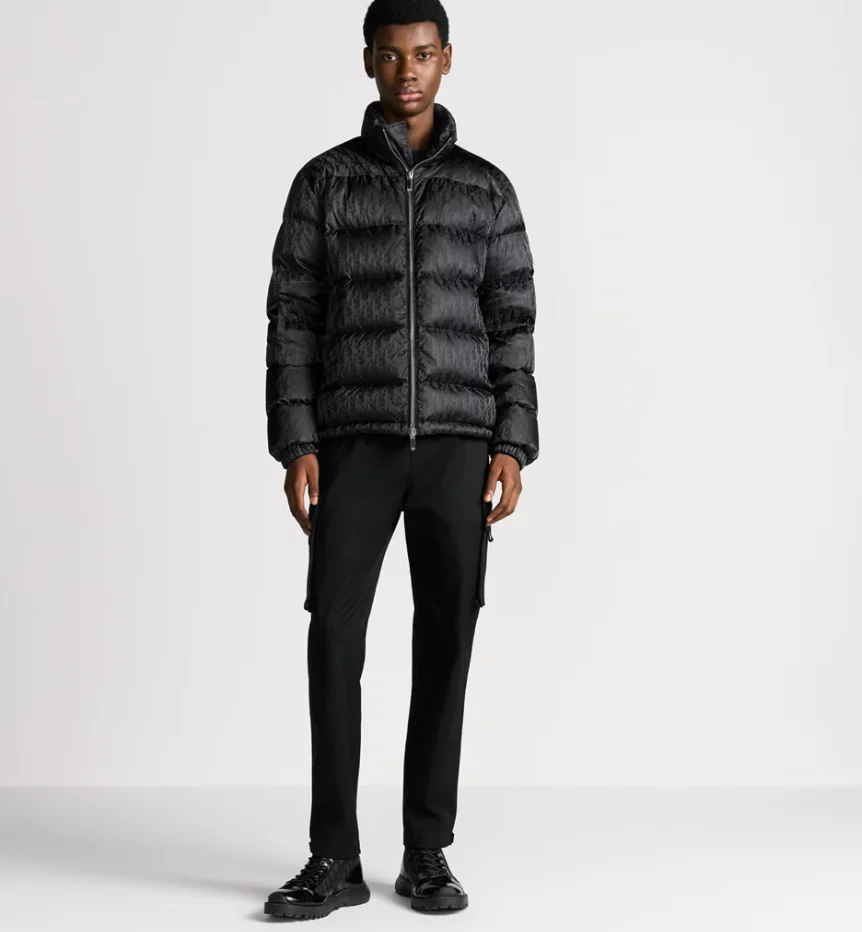 Dark jacquard full-print down jacket