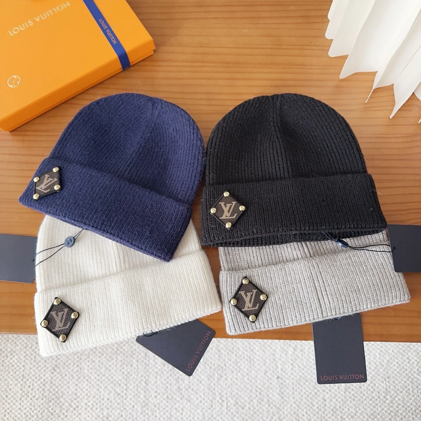 Leather Printed Cashmere Knitted Beanie