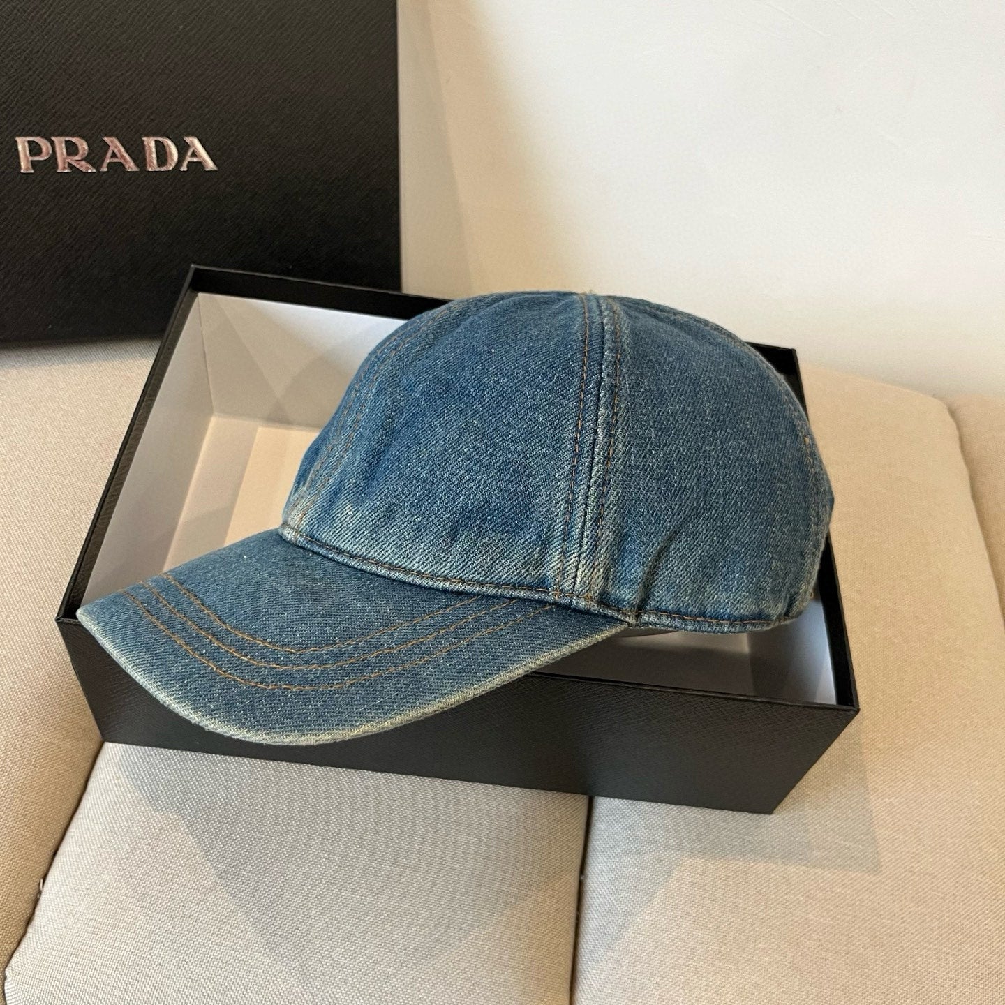 Distressed denim baseball cap