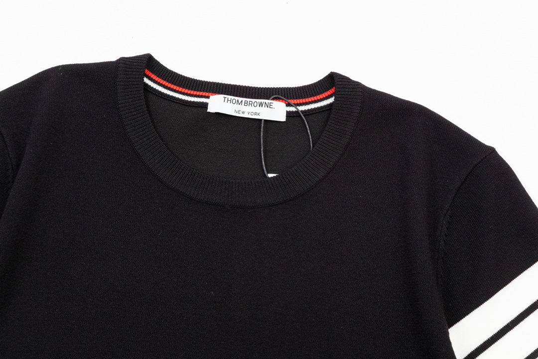 Knitted embroidered crew neck cotton T-shirt