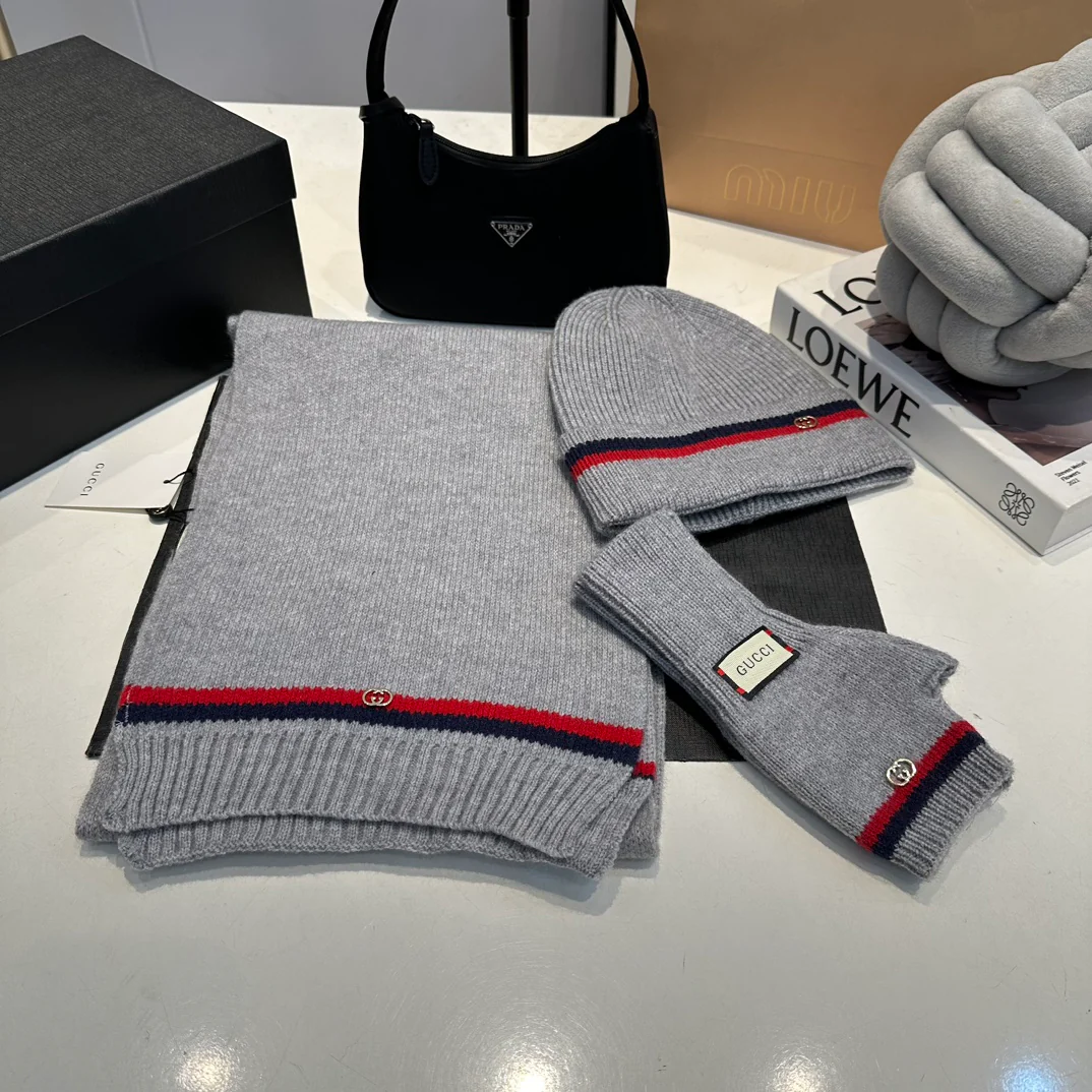 Embroidery knitted scarf hat gloves set