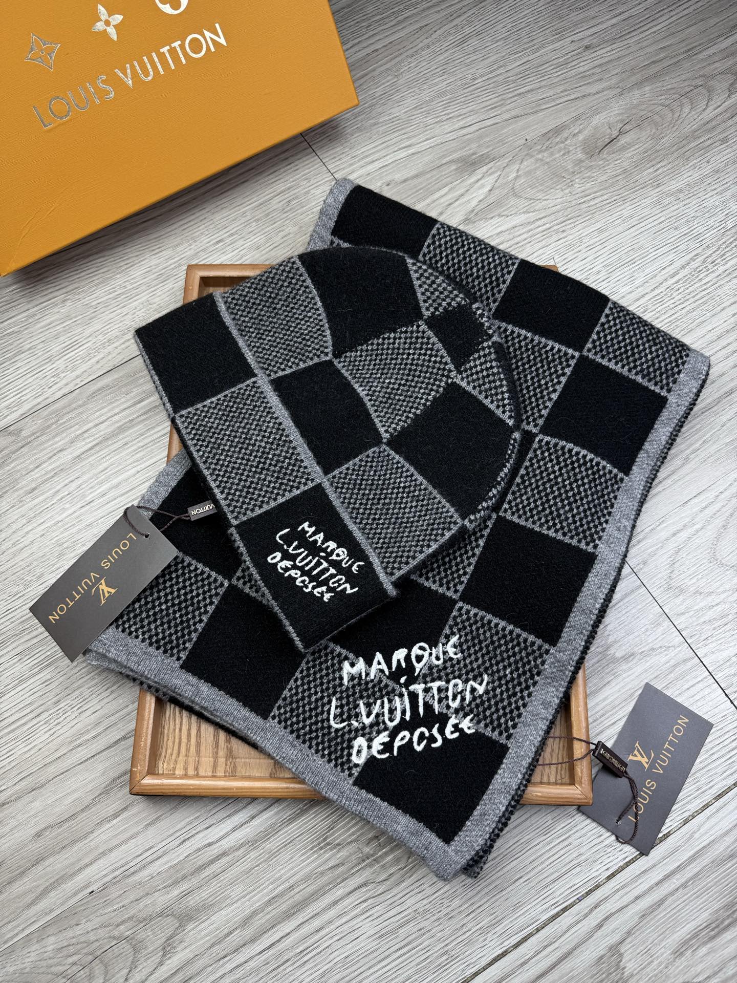 Checkerboard scarf and hat set