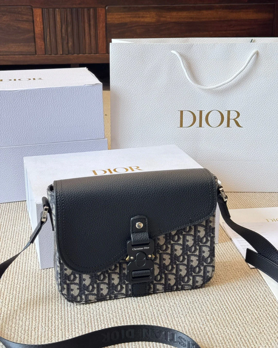 Unisex Embossed Leather Messenger Bag