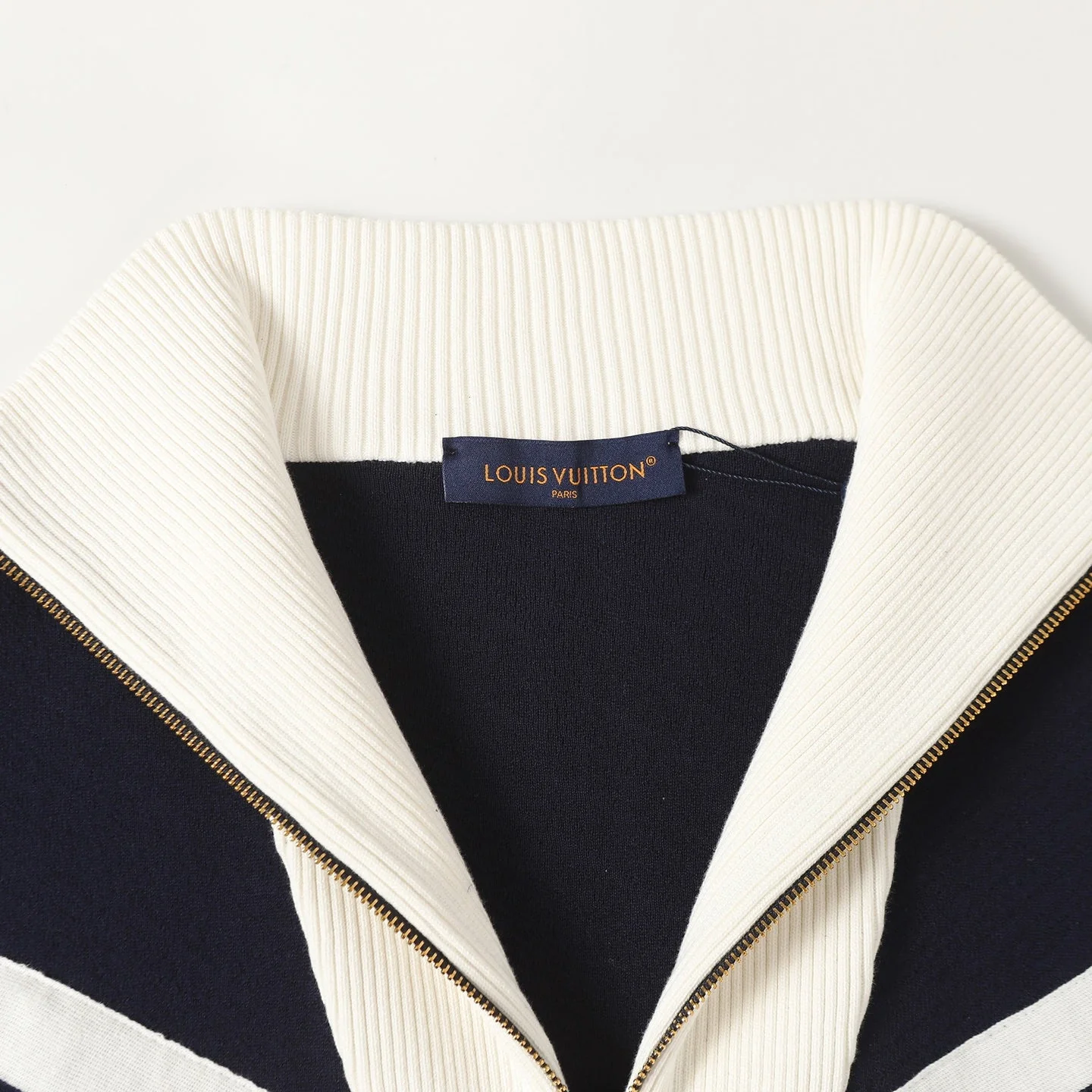 Striped stand-collar zip-up knit jacket