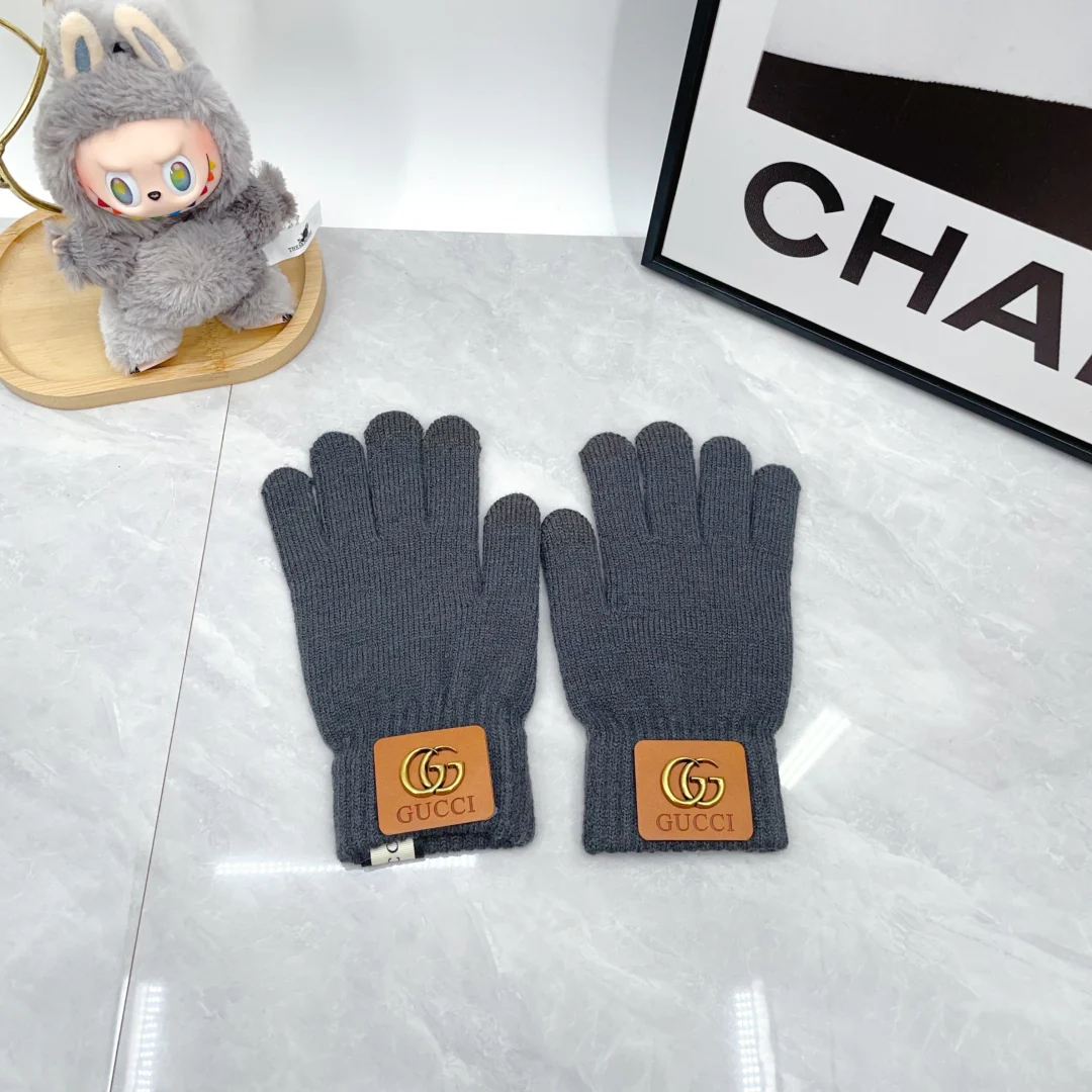 Metal Letters knitted scarf hat gloves set