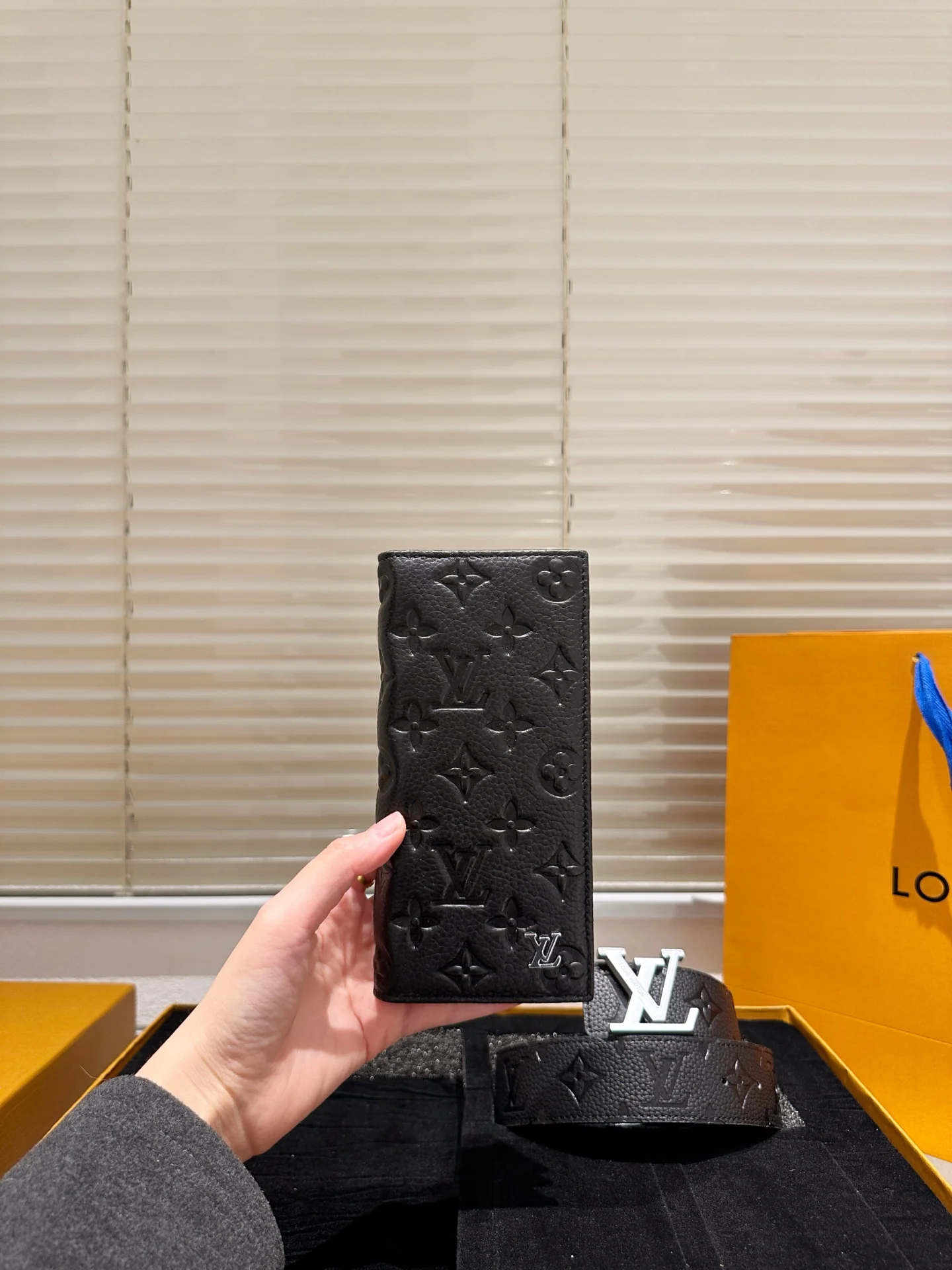 Men's Black Printed Wallet + Belt Gift Box