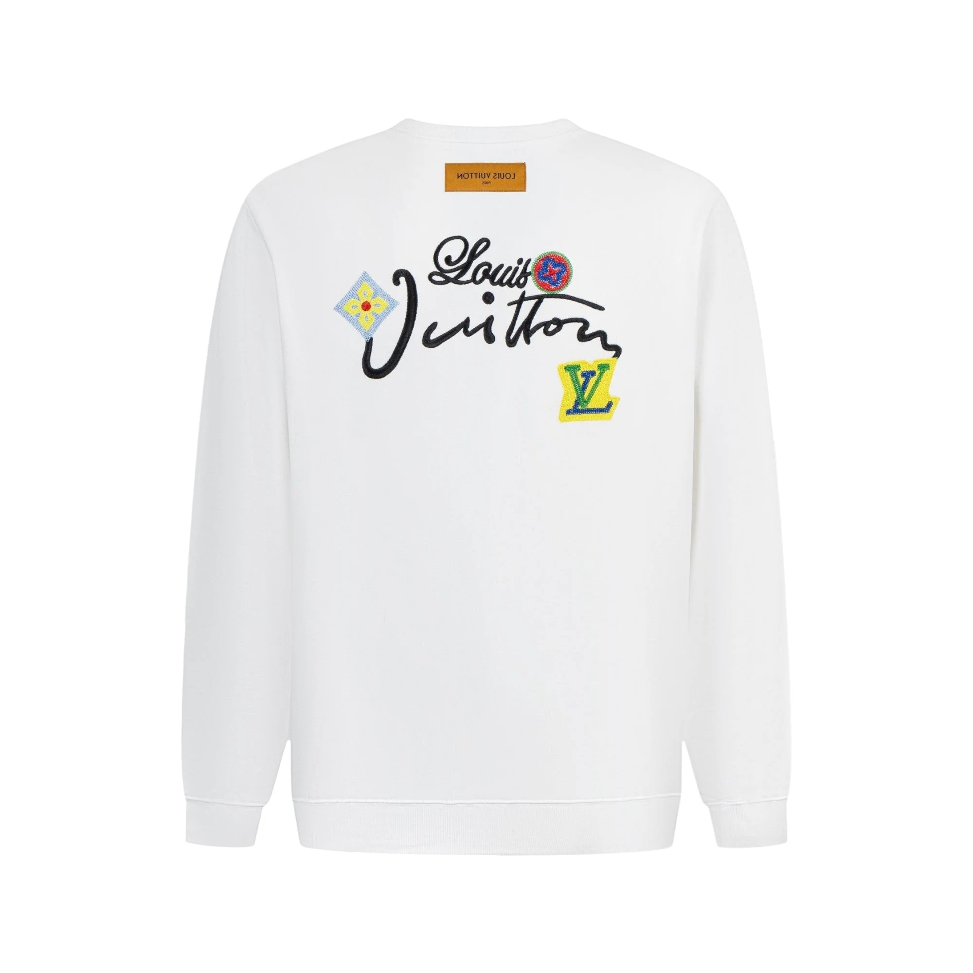 Double-sided embroidered round neck cotton sweatshirt