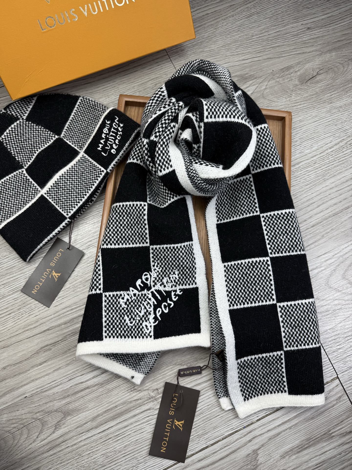 Checkerboard scarf and hat set