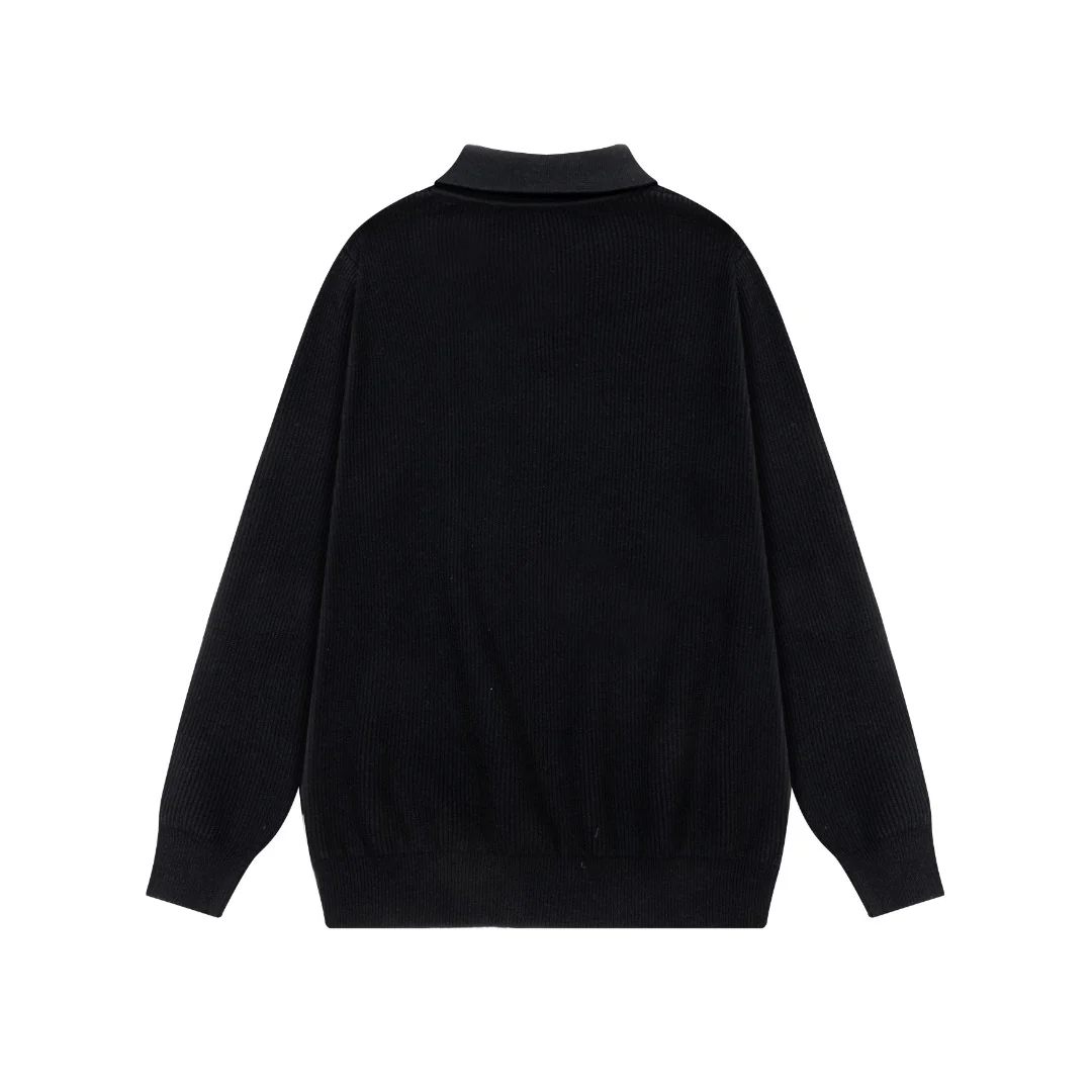 Knitted jacquard polo cashmere sweater
