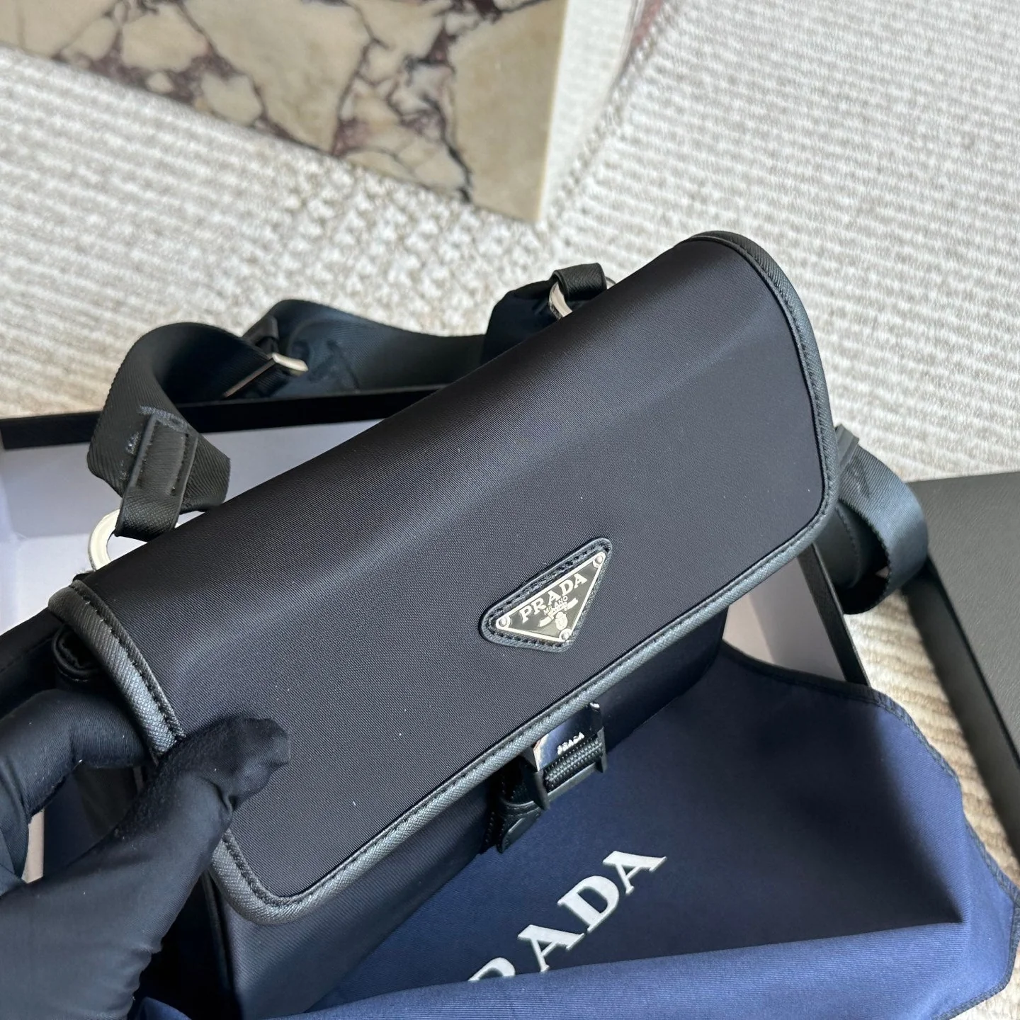 Men's Recycled Nylon Leather Crossbody Bag