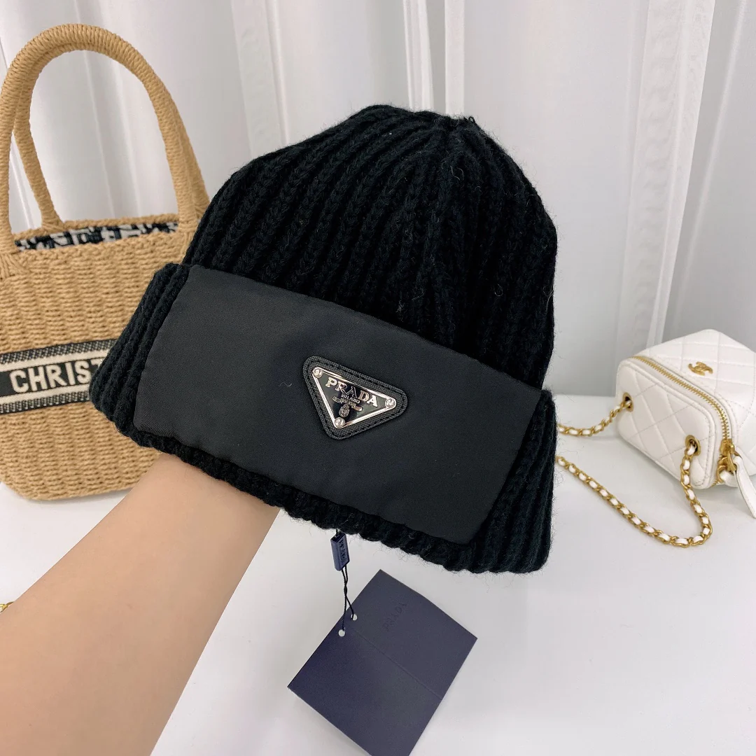 Nylon-paneled wool knit hat