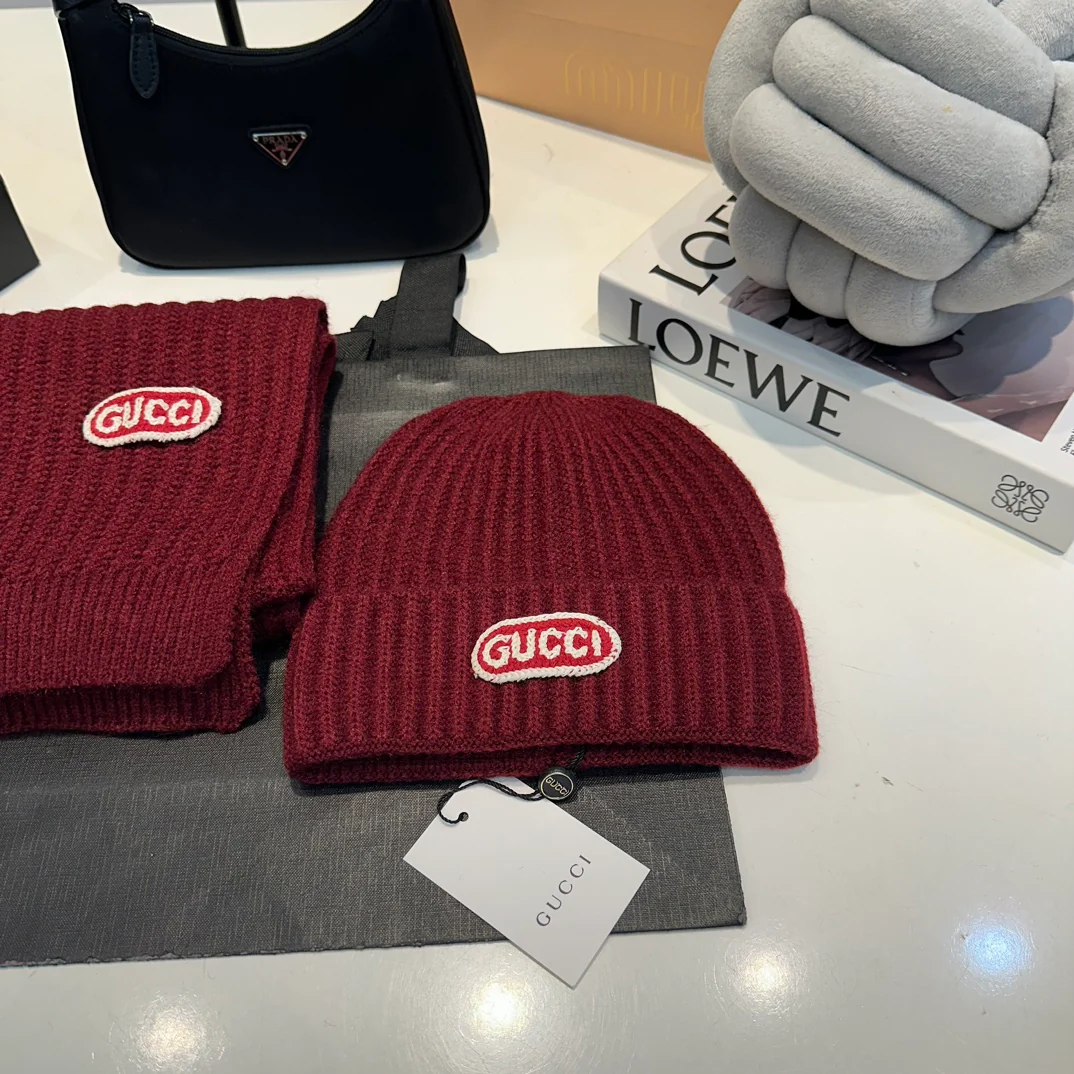 Embroidered knitted scarf hat gloves set